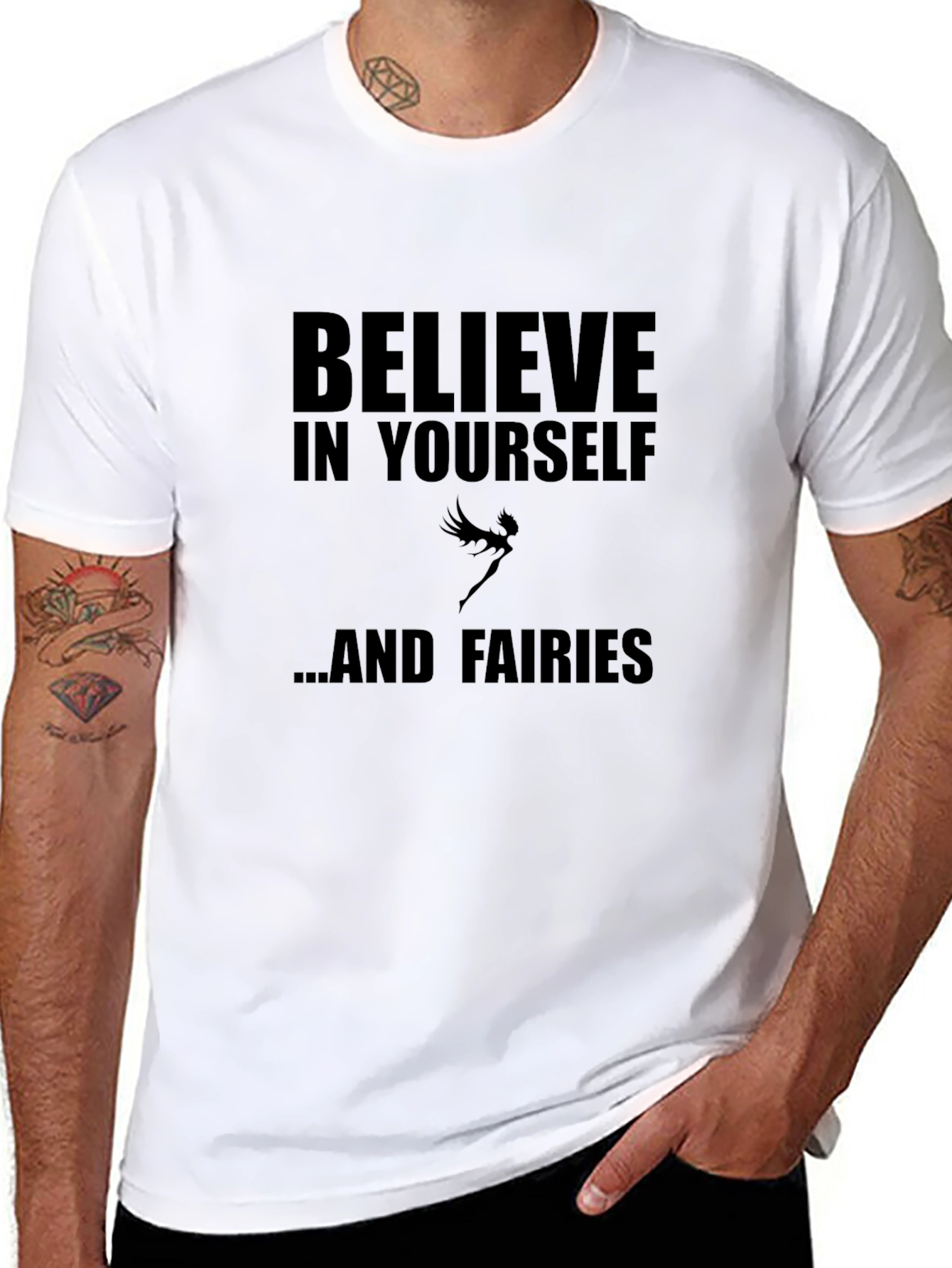 Believe in Yourself T-Shirt Fairy Design Crew Neck