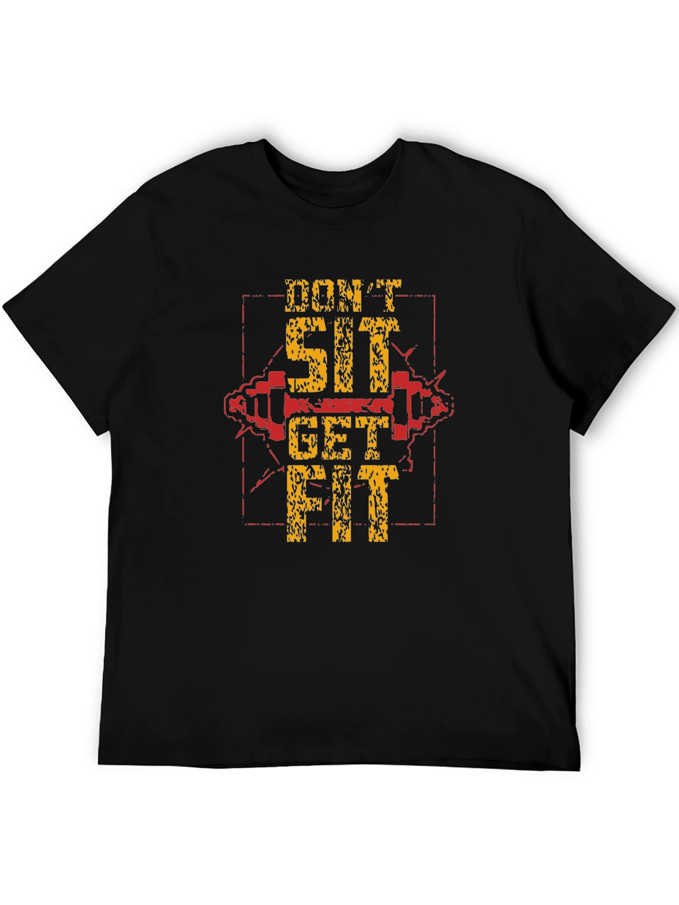 Dont Sit Get Fit Black Graphic T-Shirt