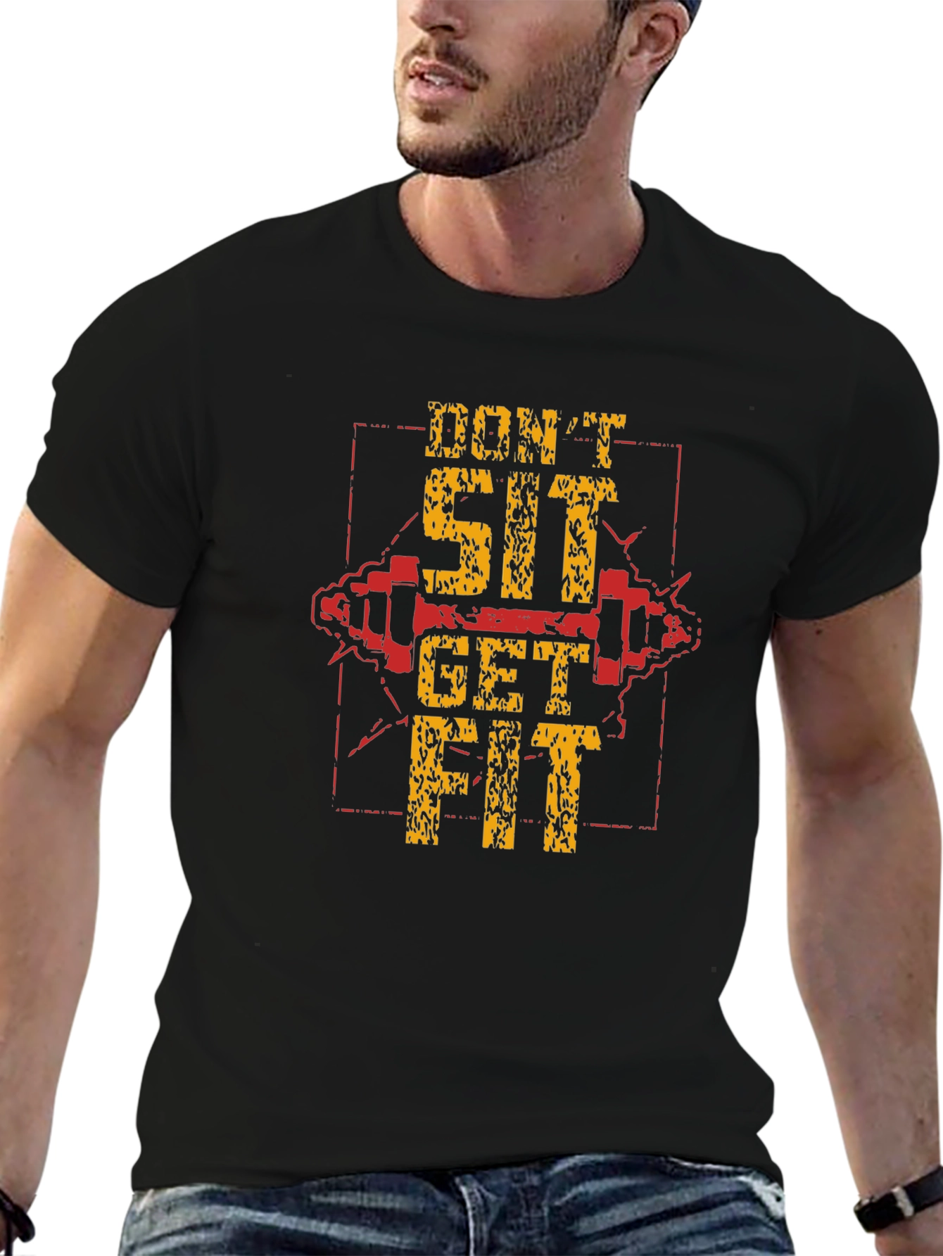 Dont Sit Get Fit Black Graphic T-Shirt