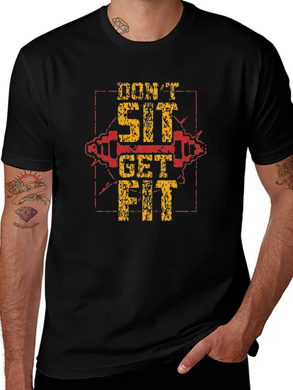 Dont Sit Get Fit Black Graphic T-Shirt