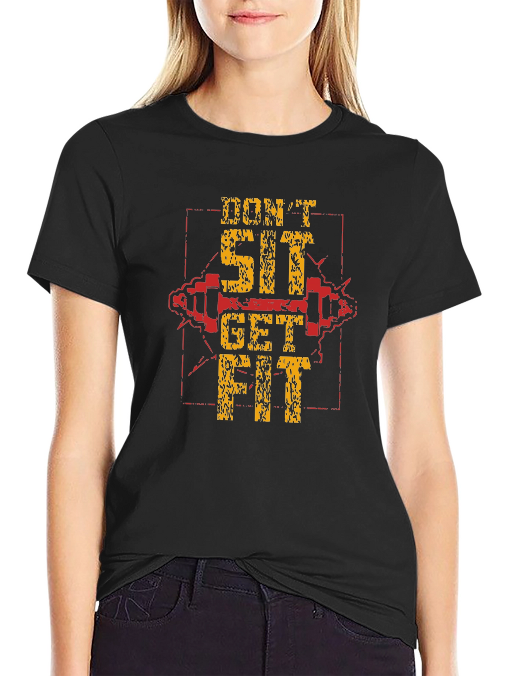 Dont Sit Get Fit Black Graphic T-Shirt