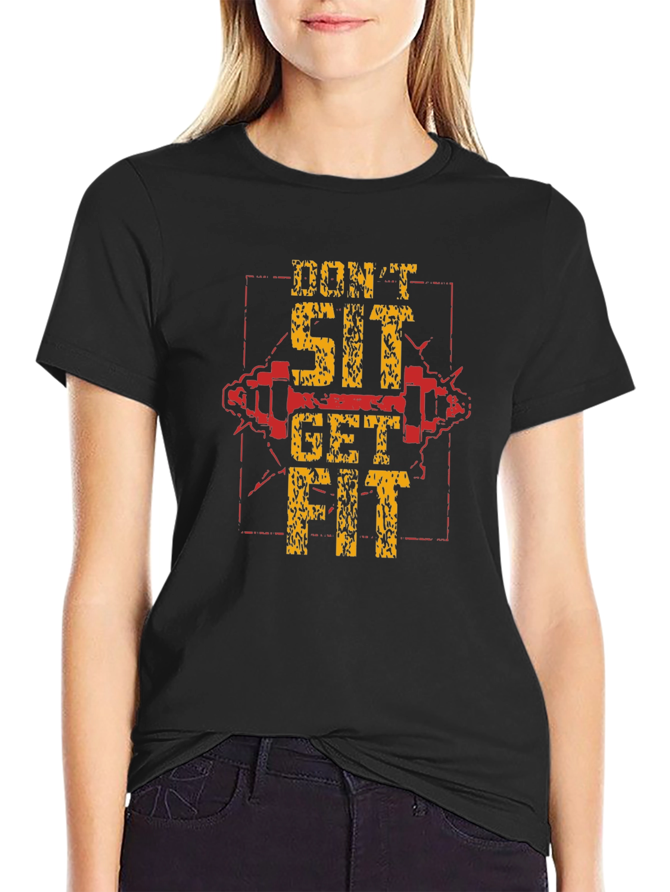 Dont Sit Get Fit Black Graphic T-Shirt