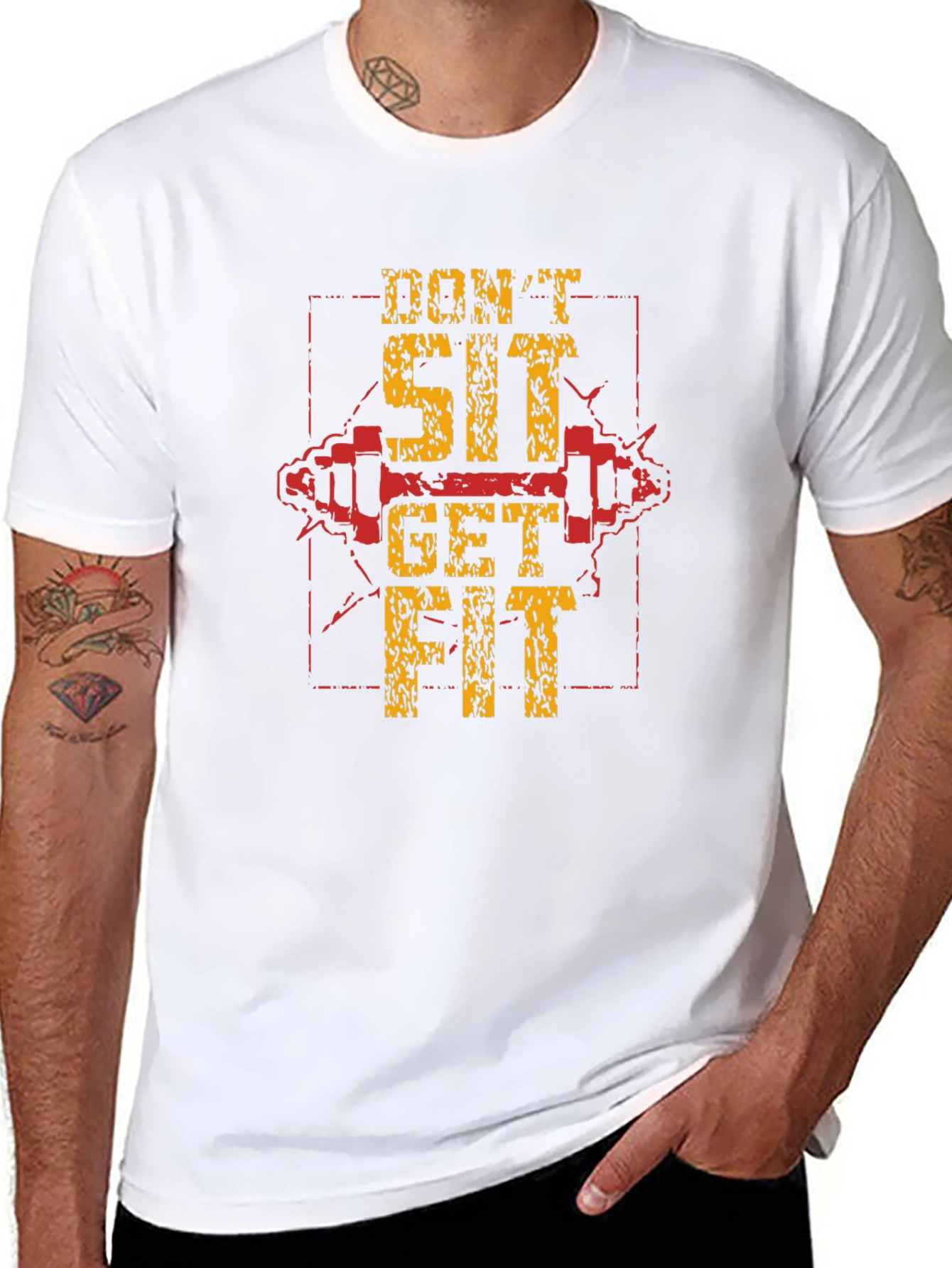 Dont Sit Get Fit Black Graphic T-Shirt