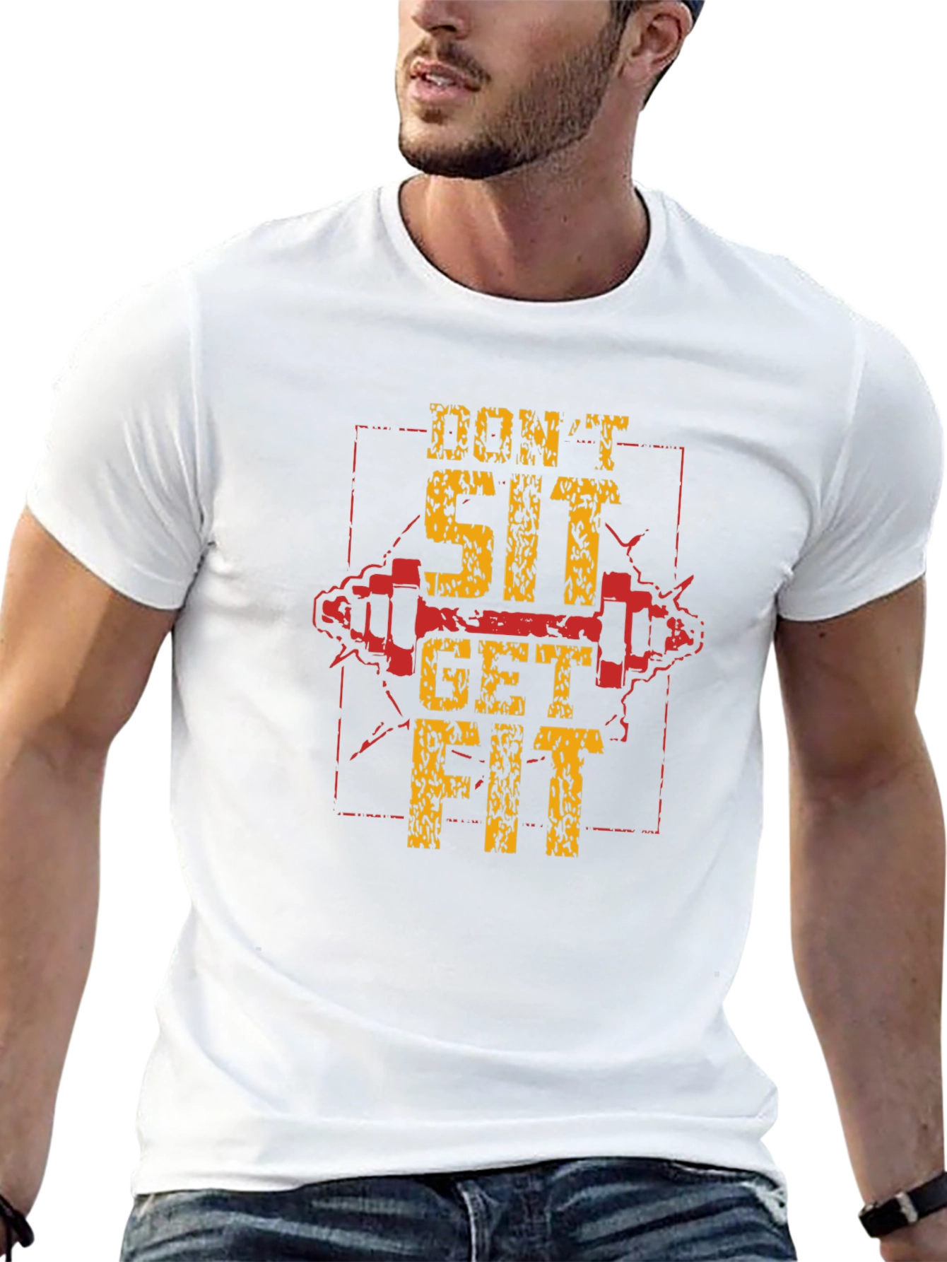 Dont Sit Get Fit Black Graphic T-Shirt