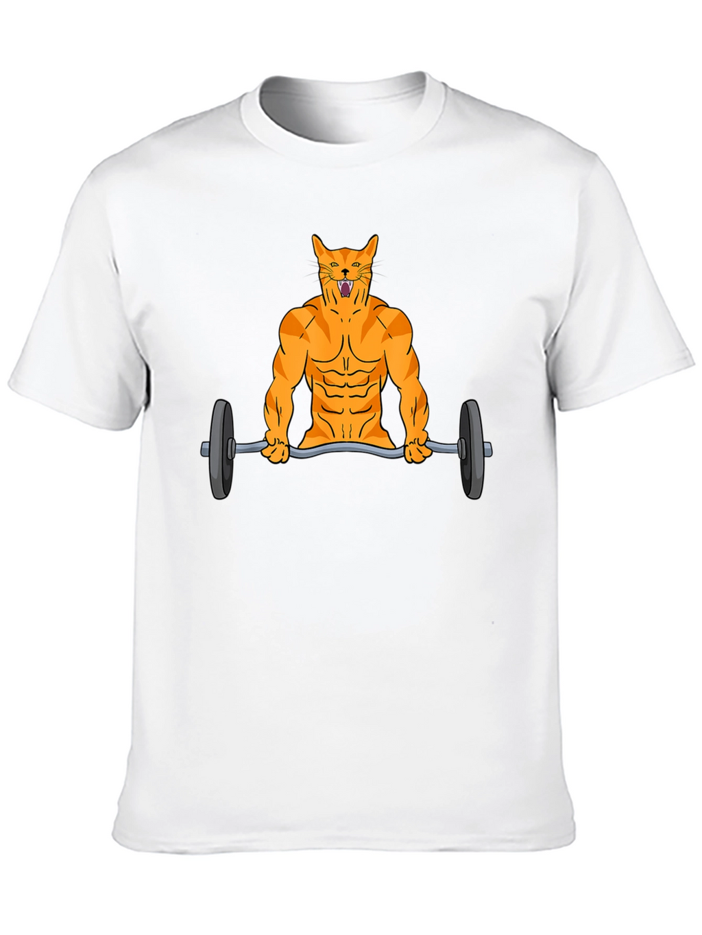 Muscle Cat Lifting Barbell Funny Graphic T-Shirt
