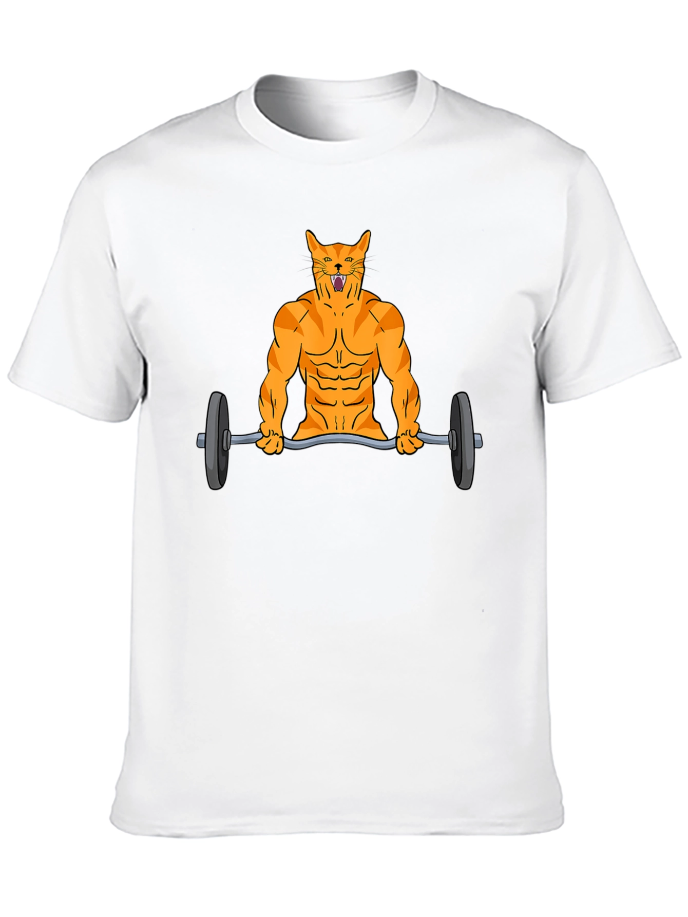 Muscle Cat Lifting Barbell Funny Graphic T-Shirt