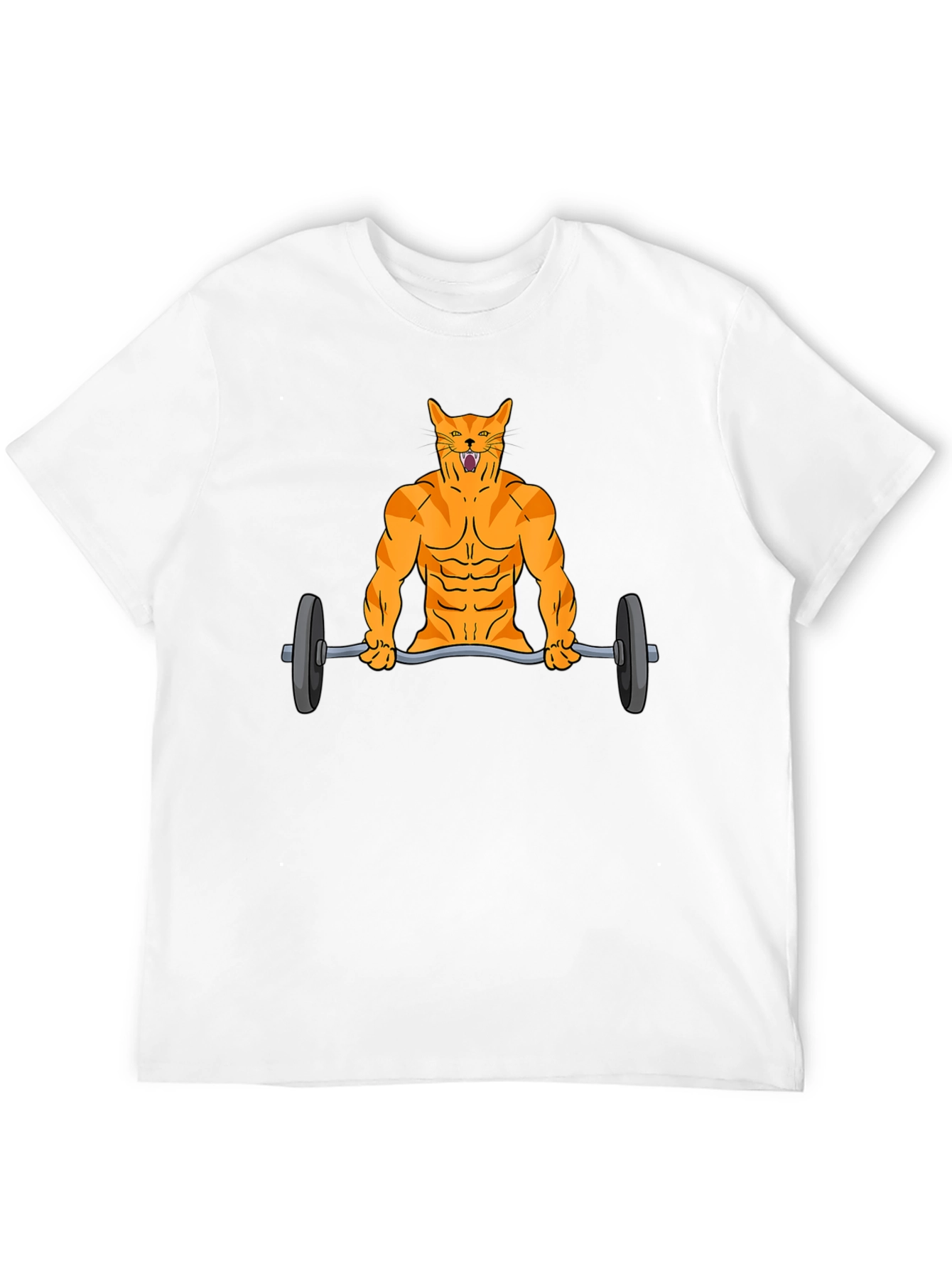 Muscle Cat Lifting Barbell Funny Graphic T-Shirt