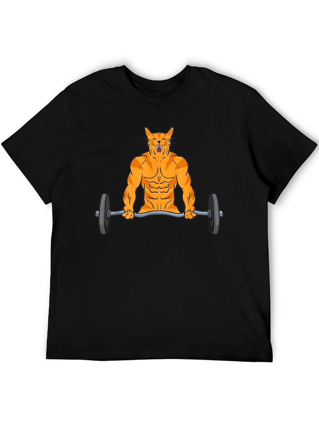 Muscle Cat Lifting Barbell Funny Graphic T-Shirt