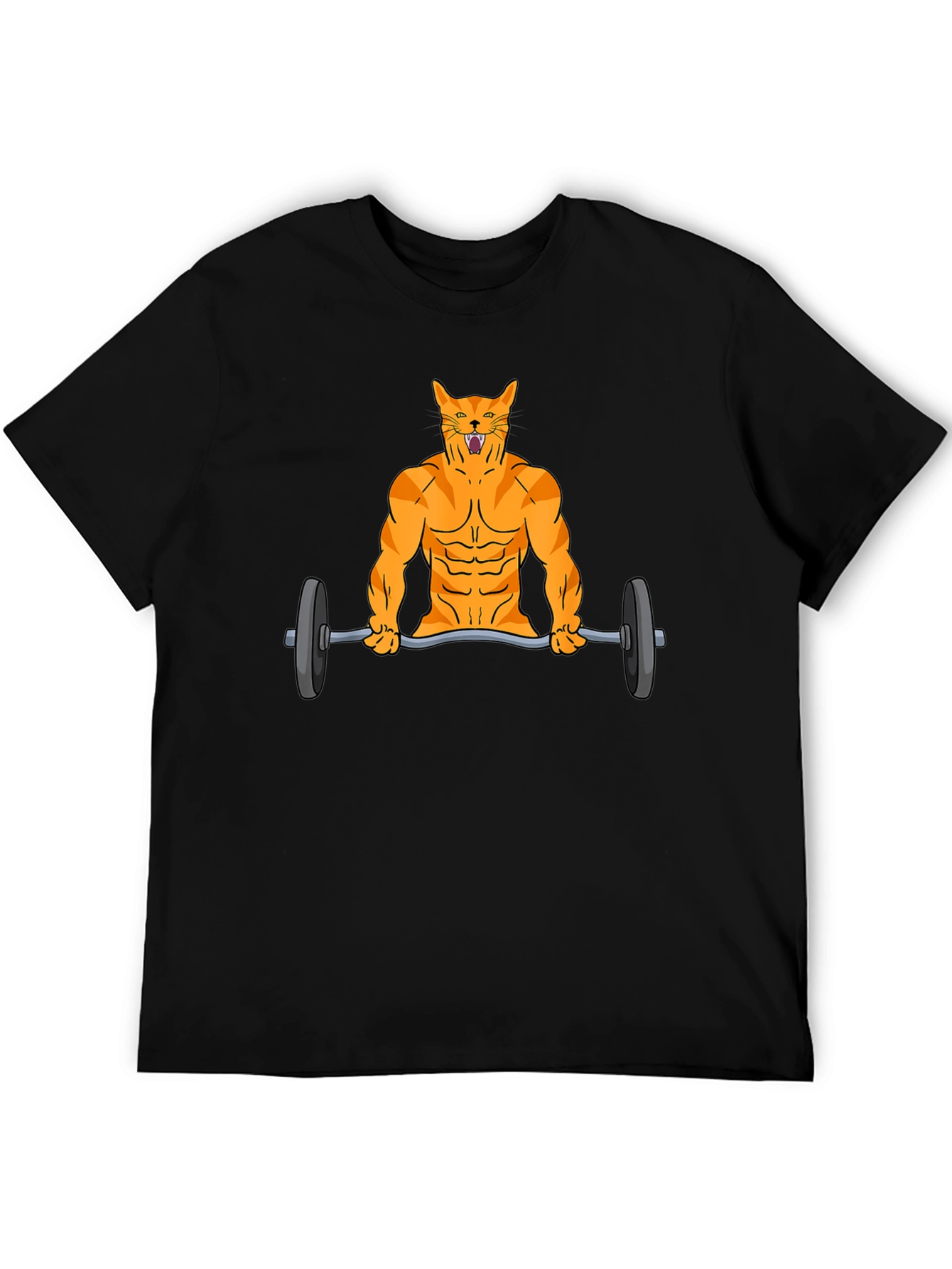 Muscle Cat Lifting Barbell Funny Graphic T-Shirt