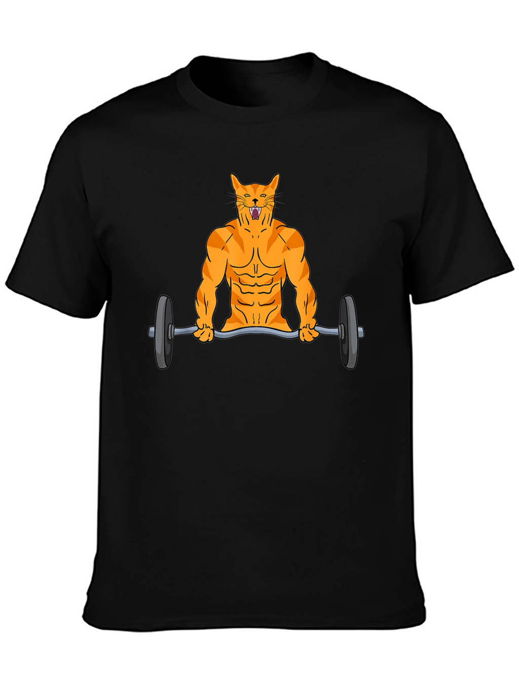 Muscle Cat Lifting Barbell Funny Graphic T-Shirt