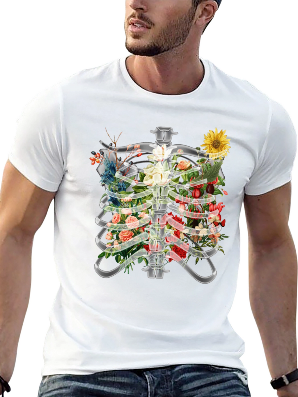 Floral Rib Cage T-Shirt - Anatomical Art Tee
