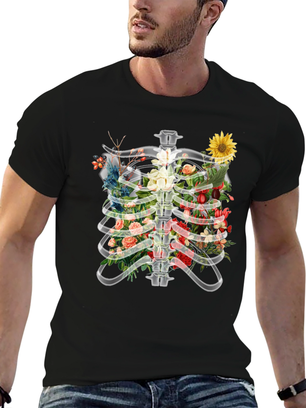 Floral Rib Cage T-Shirt - Anatomical Art Tee