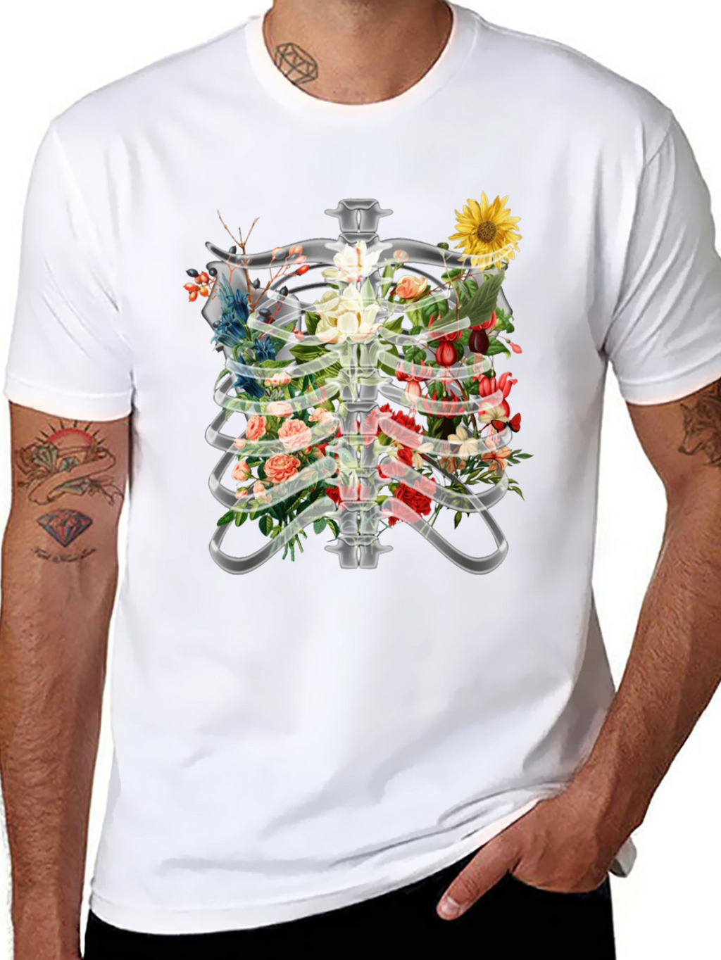 Floral Rib Cage T-Shirt - Anatomical Art Tee