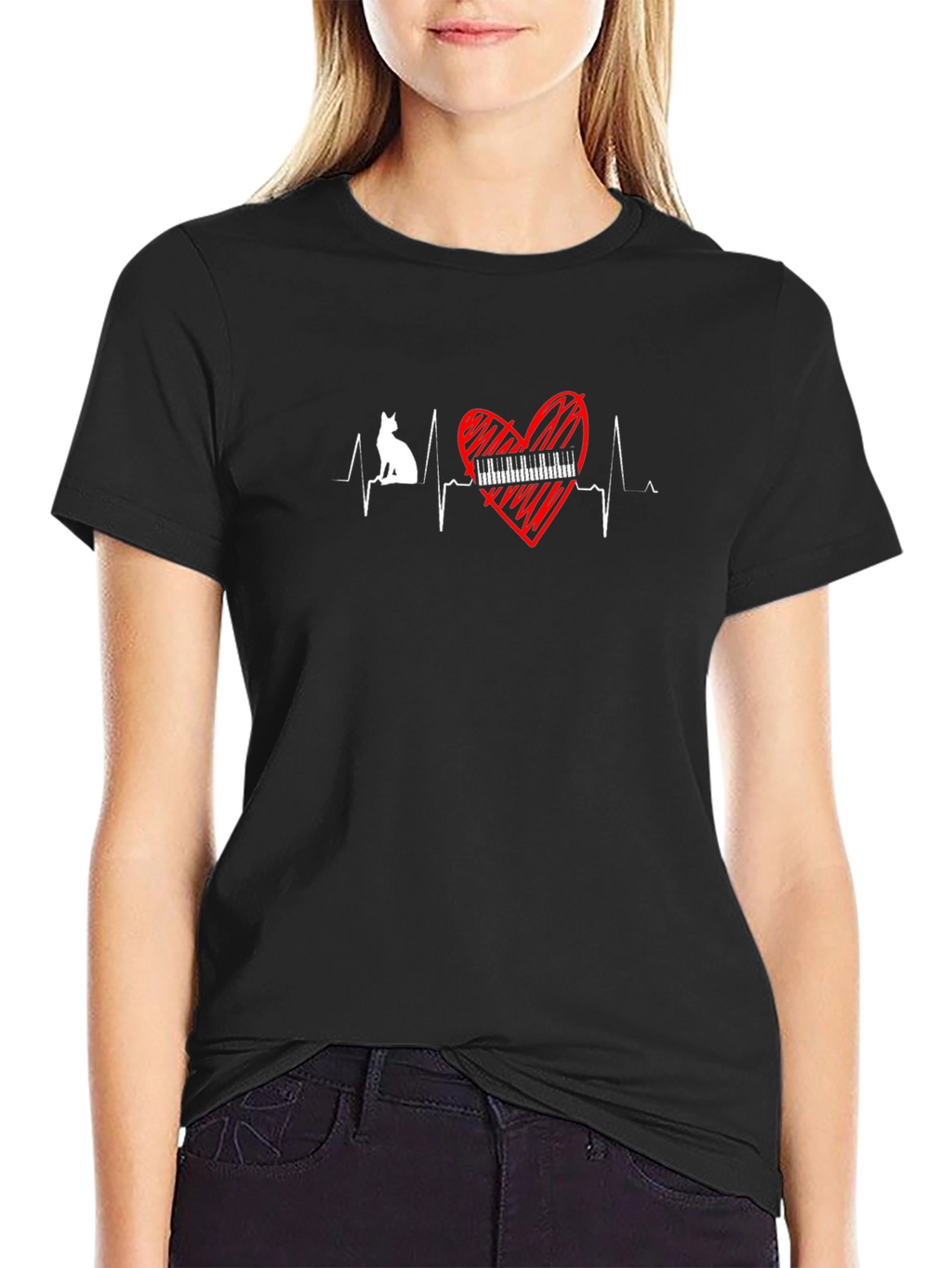 Cat Piano Heartbeat T-Shirt