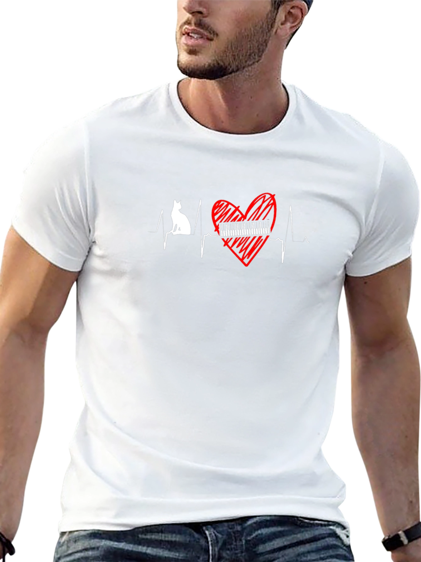 Cat Piano Heartbeat T-Shirt