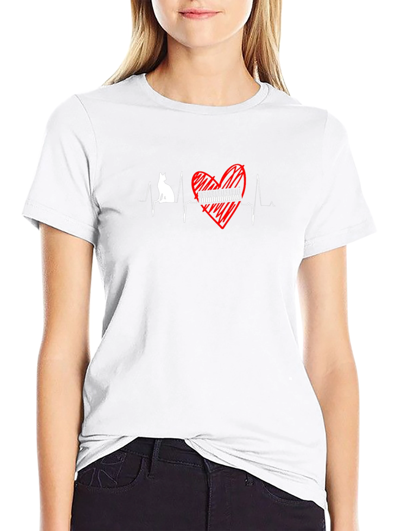 Cat Piano Heartbeat T-Shirt
