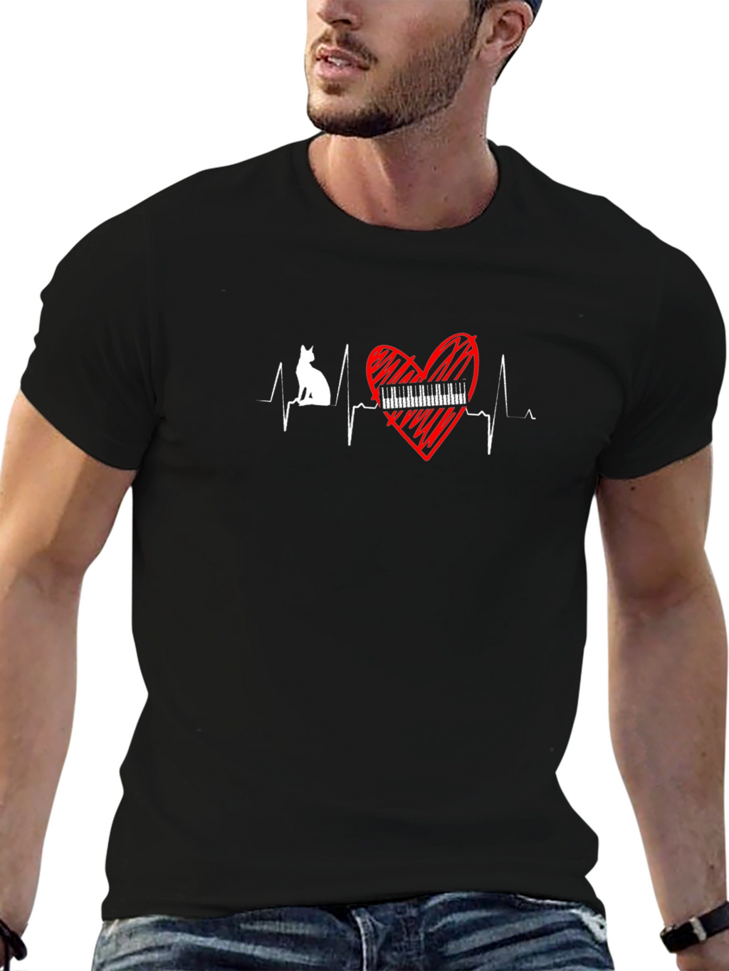 Cat Piano Heartbeat T-Shirt