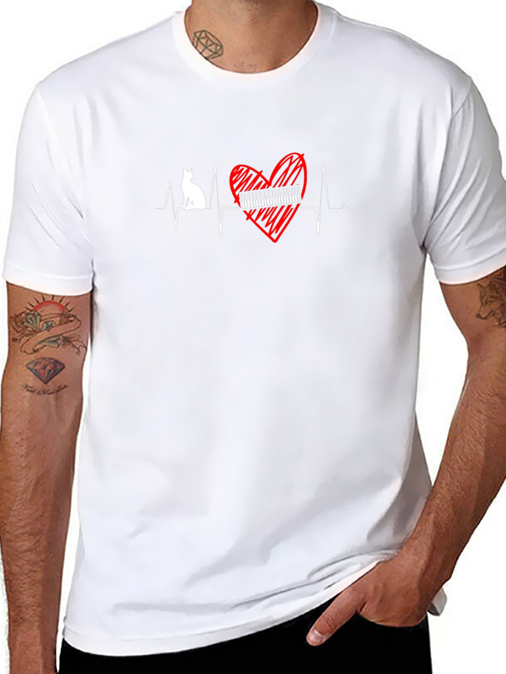 Cat Piano Heartbeat T-Shirt