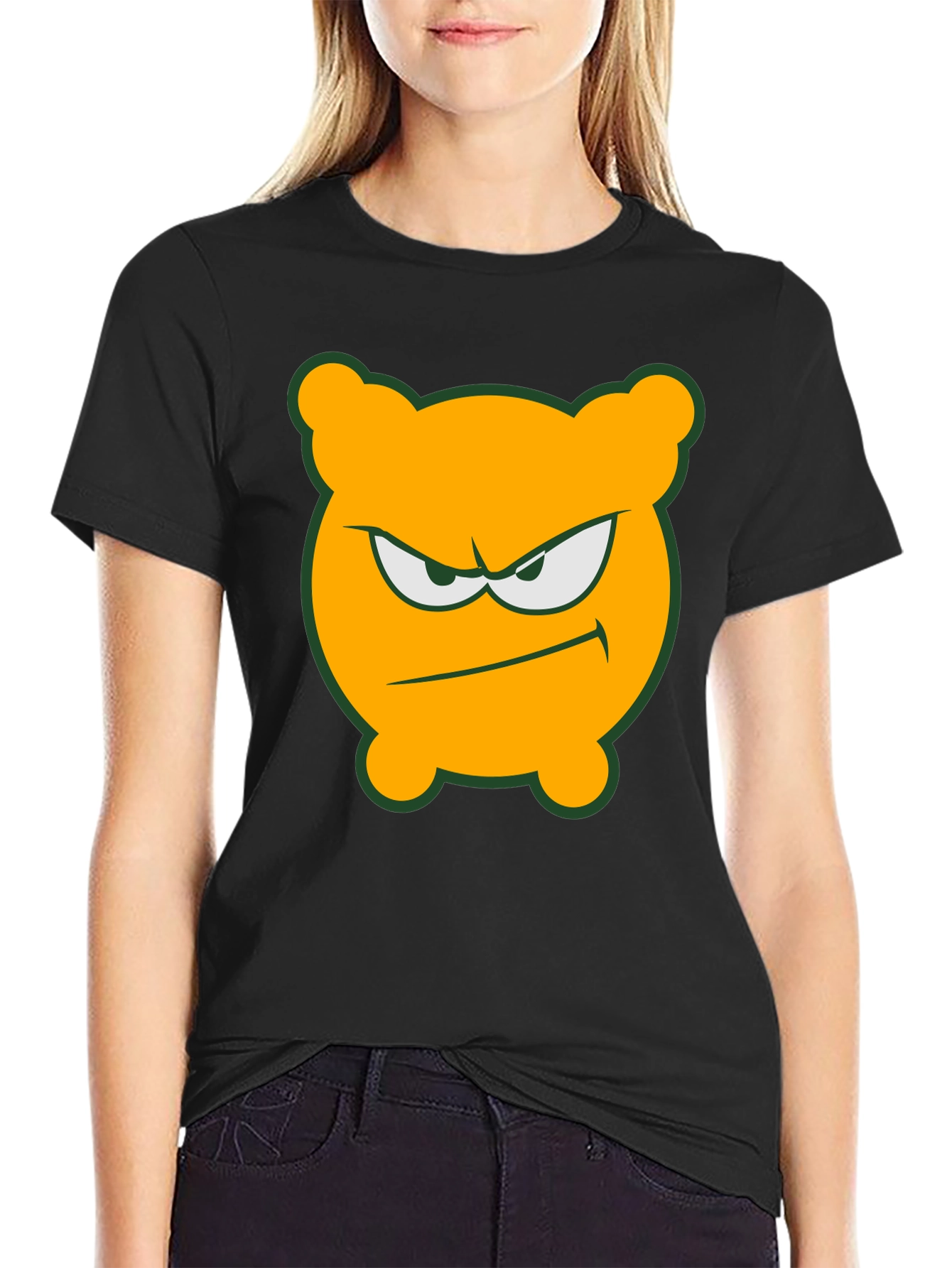 Angry Orange Bear T-Shirt - Black Cotton Tee