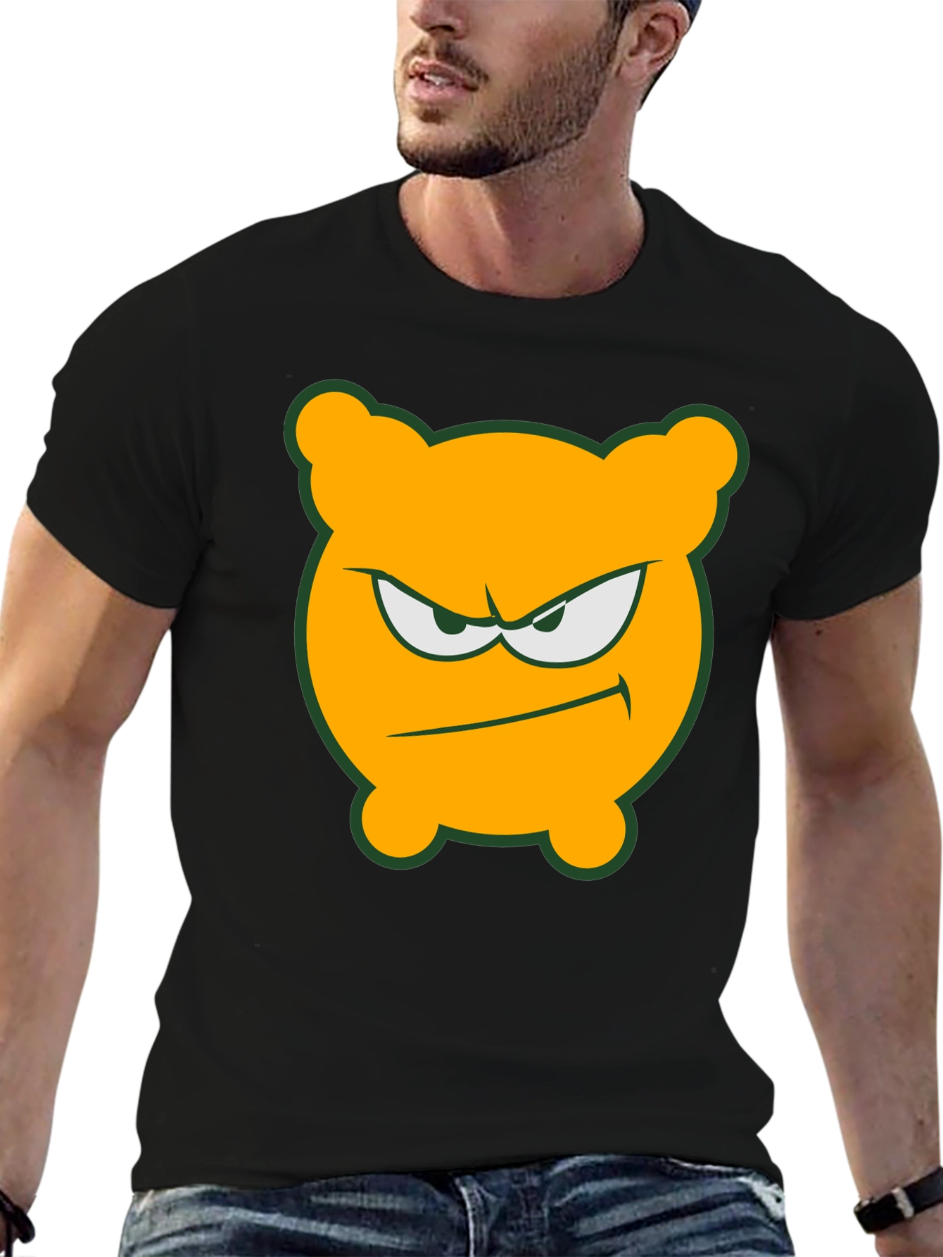 Angry Orange Bear T-Shirt - Black Cotton Tee