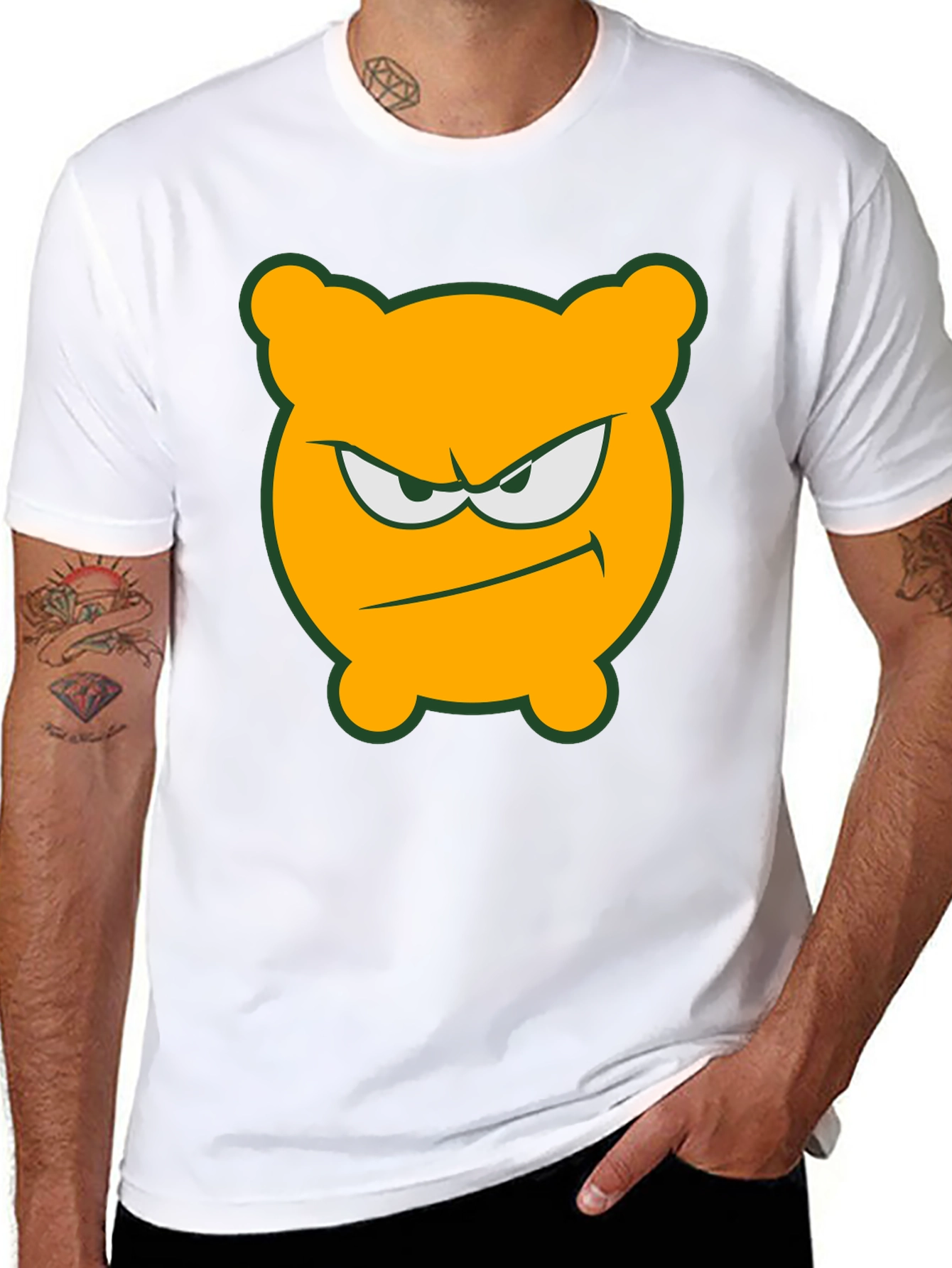 Angry Orange Bear T-Shirt - Black Cotton Tee