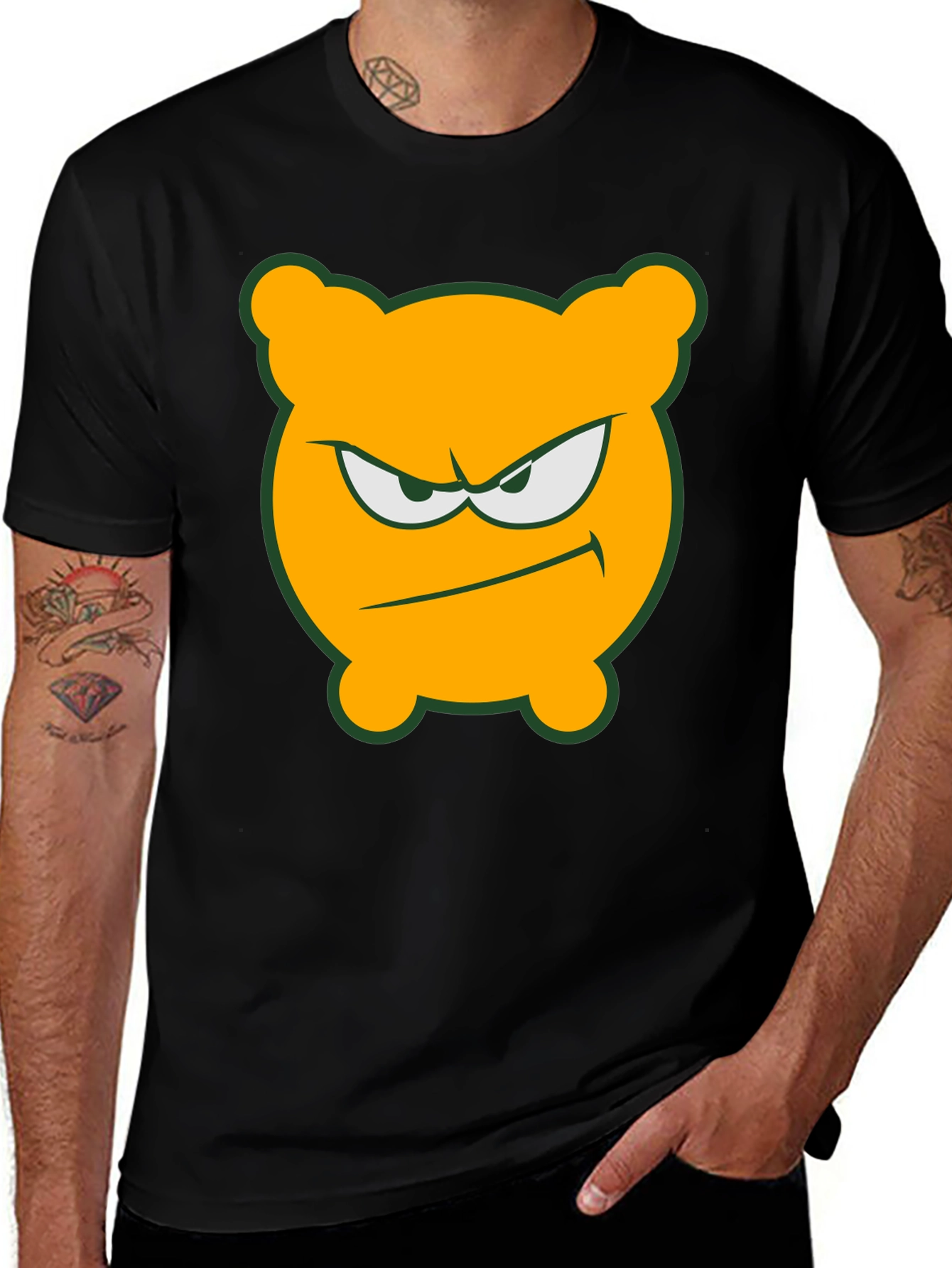 Angry Orange Bear T-Shirt - Black Cotton Tee