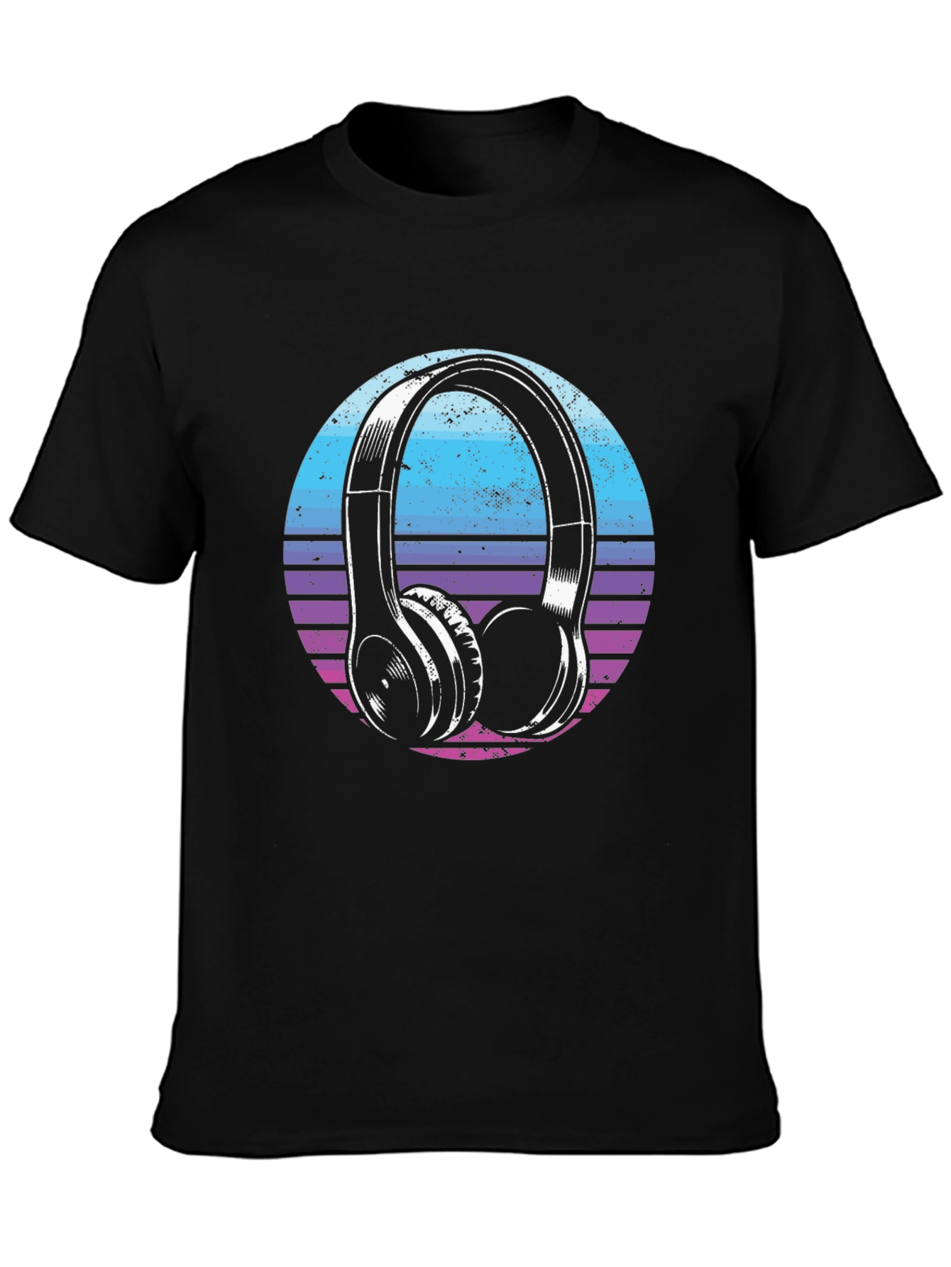 Retro Headphone Graphic Tee - Black Cotton Blend T-Shirt