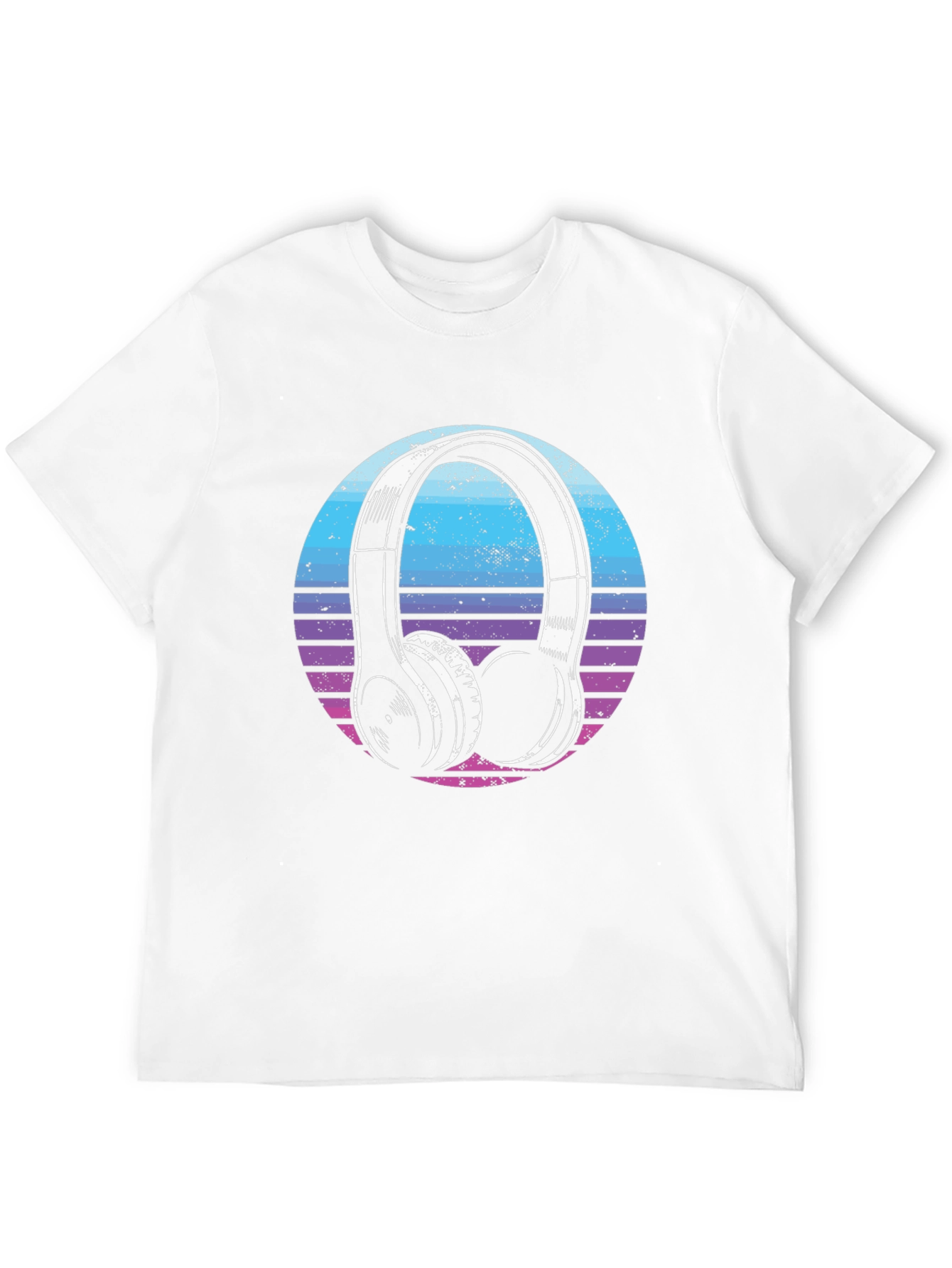 Retro Headphone Graphic Tee - Black Cotton Blend T-Shirt