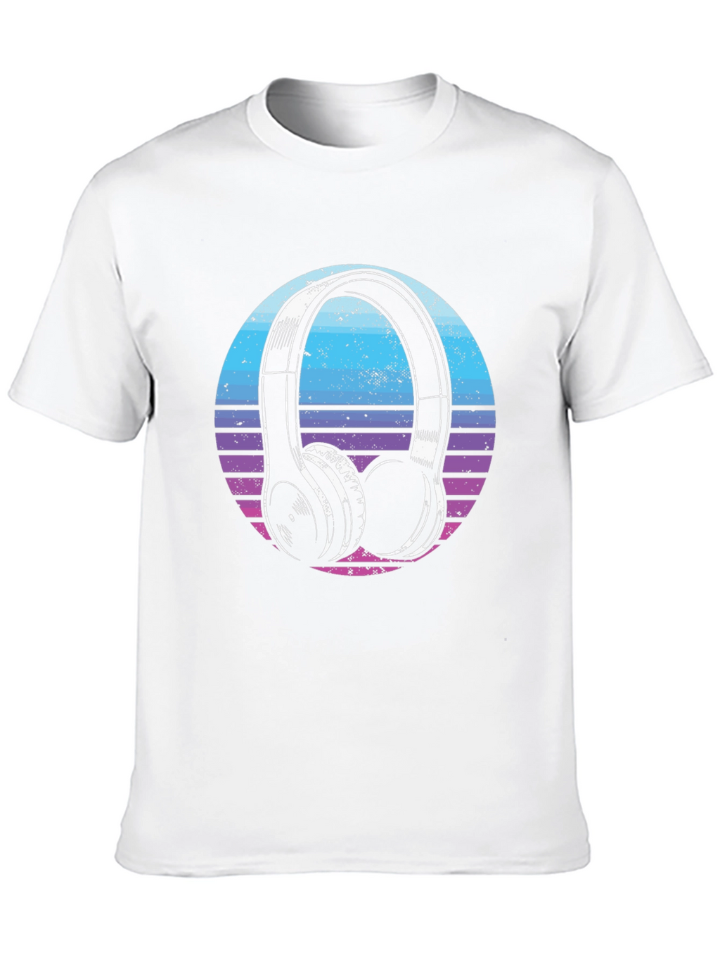 Retro Headphone Graphic Tee - Black Cotton Blend T-Shirt