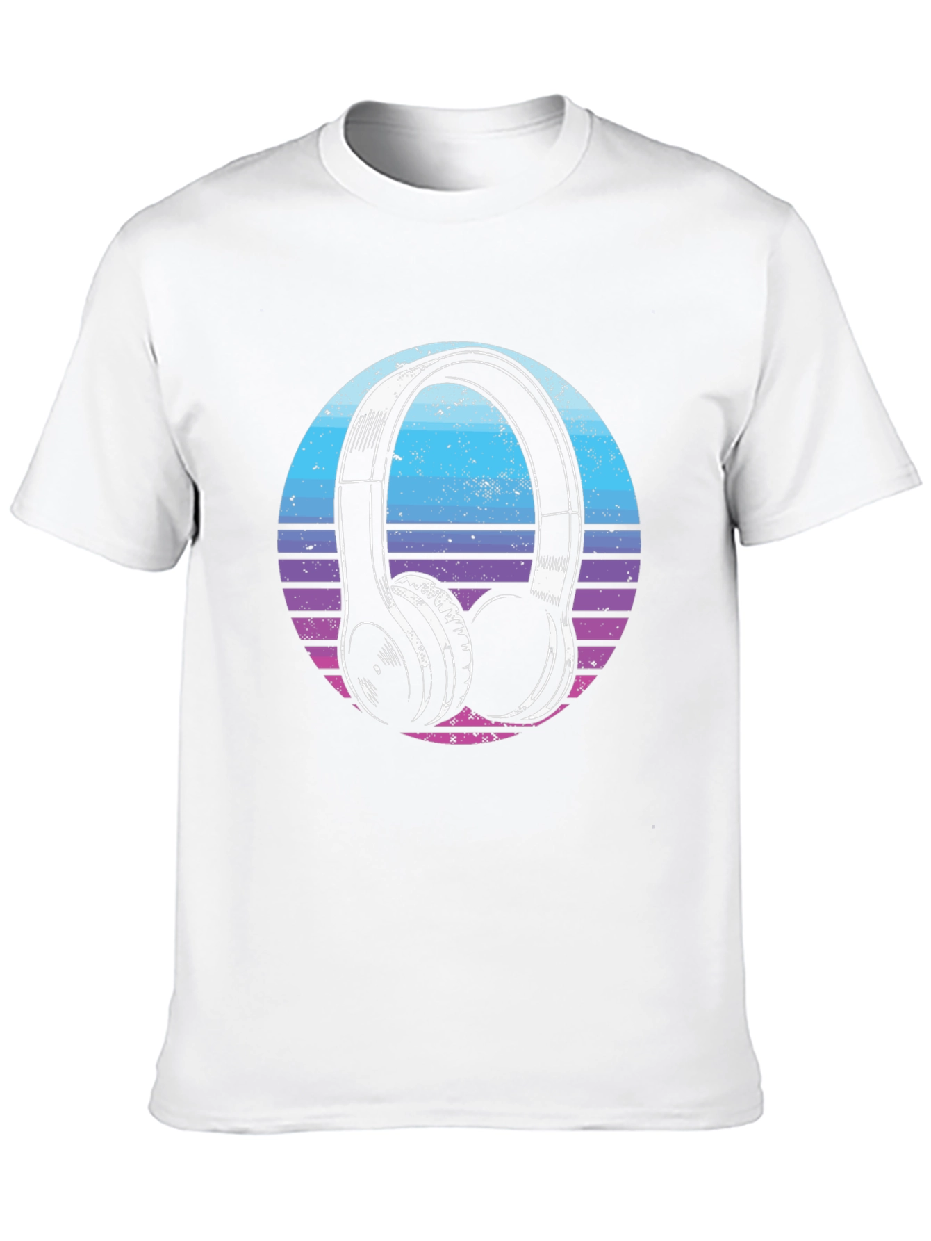 Retro Headphone Graphic Tee - Black Cotton Blend T-Shirt