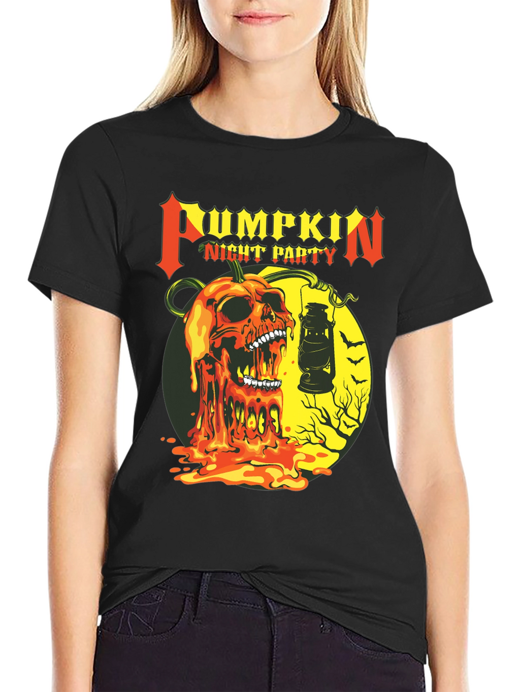 Pumpkin Night Party Black Graphic Tee