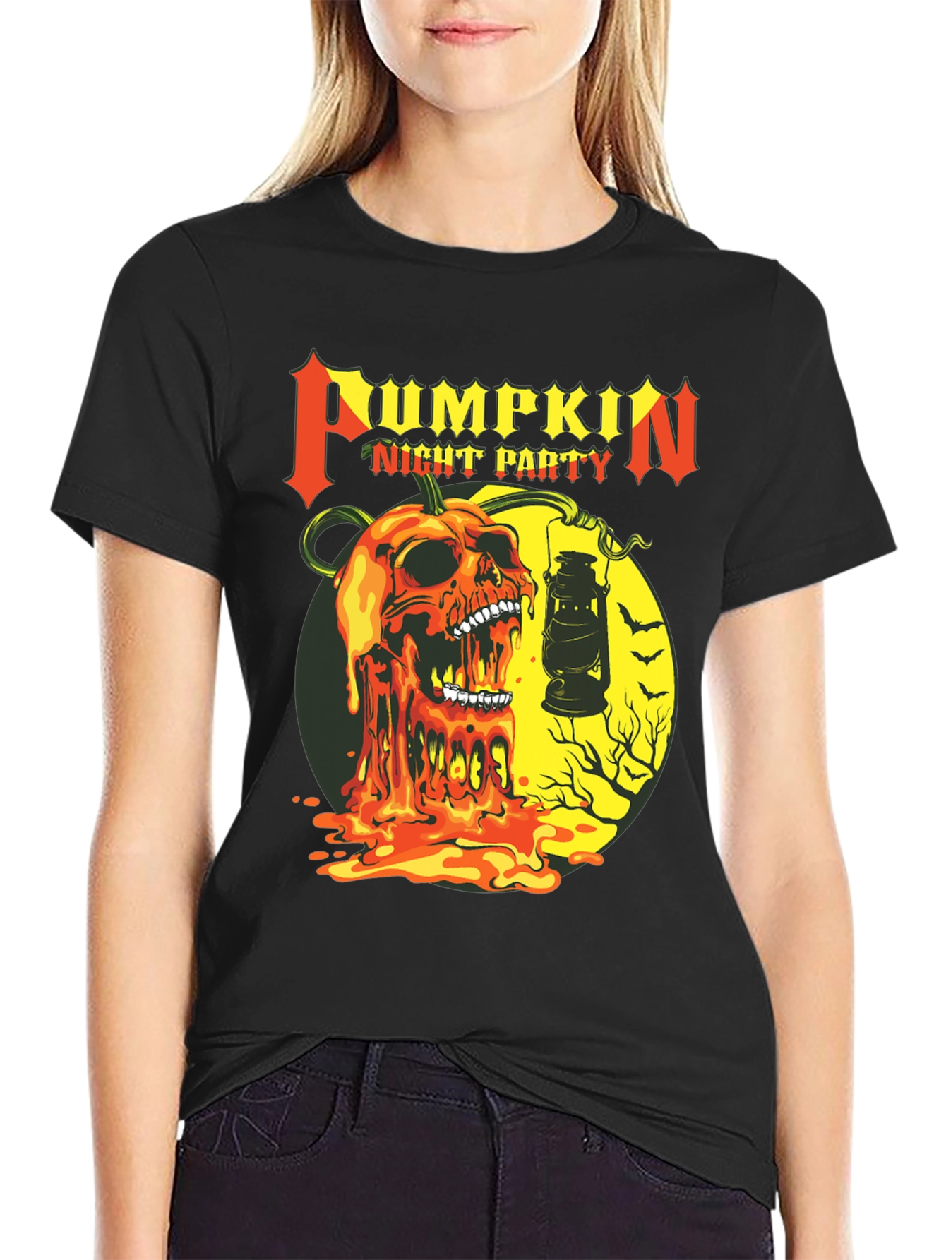 Pumpkin Night Party Black Graphic Tee