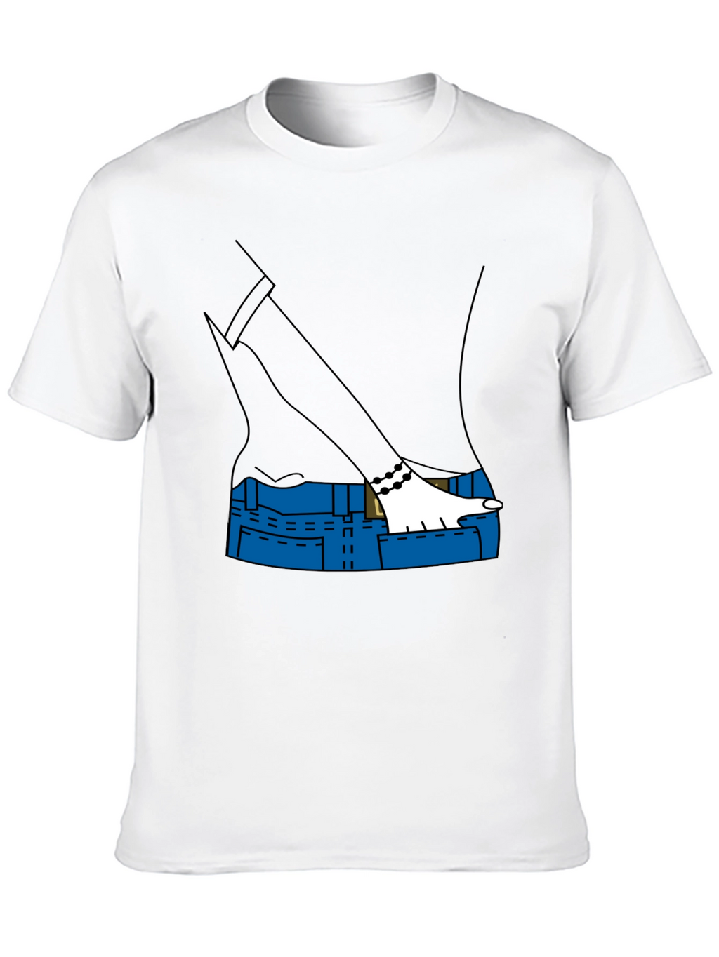Cartoon Denim Pocket T-Shirt - Black