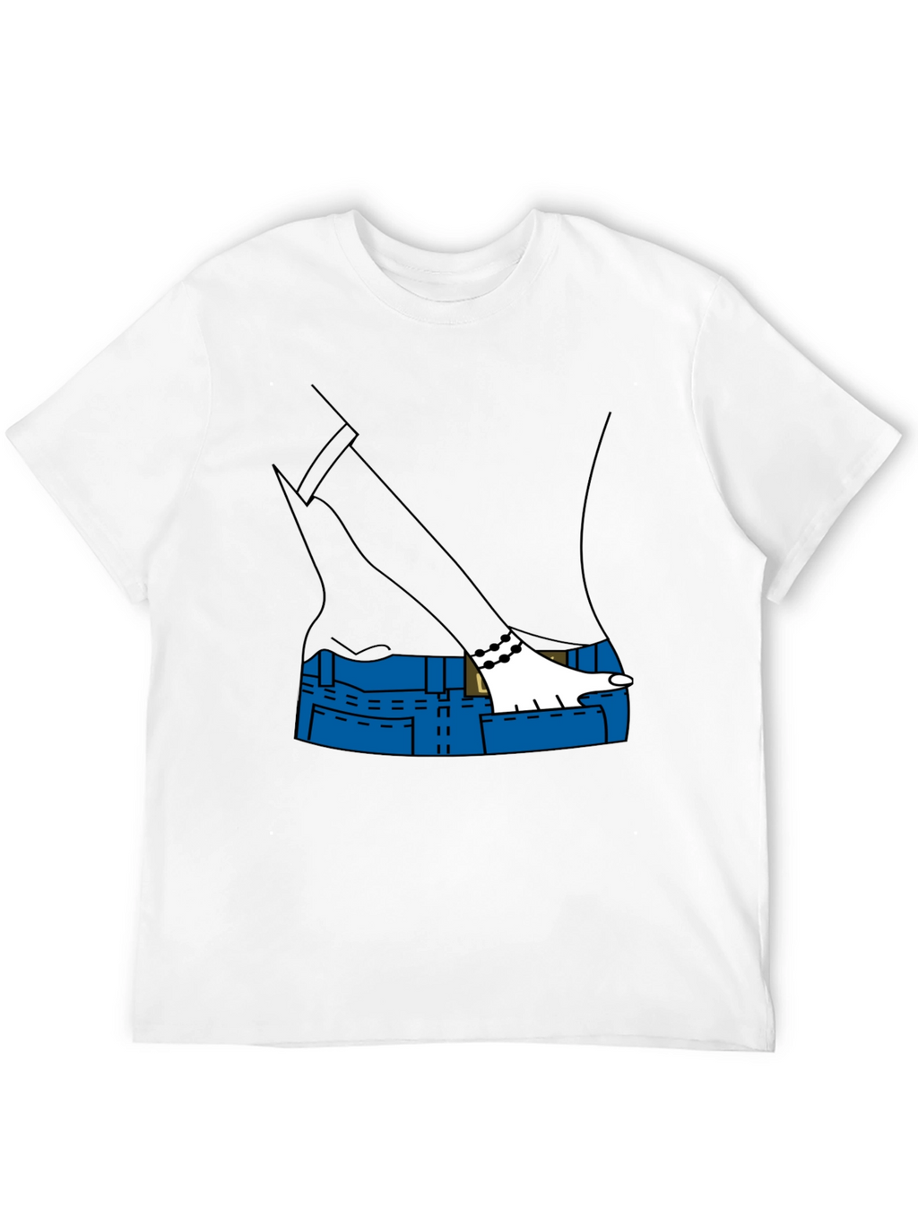 Cartoon Denim Pocket T-Shirt - Black