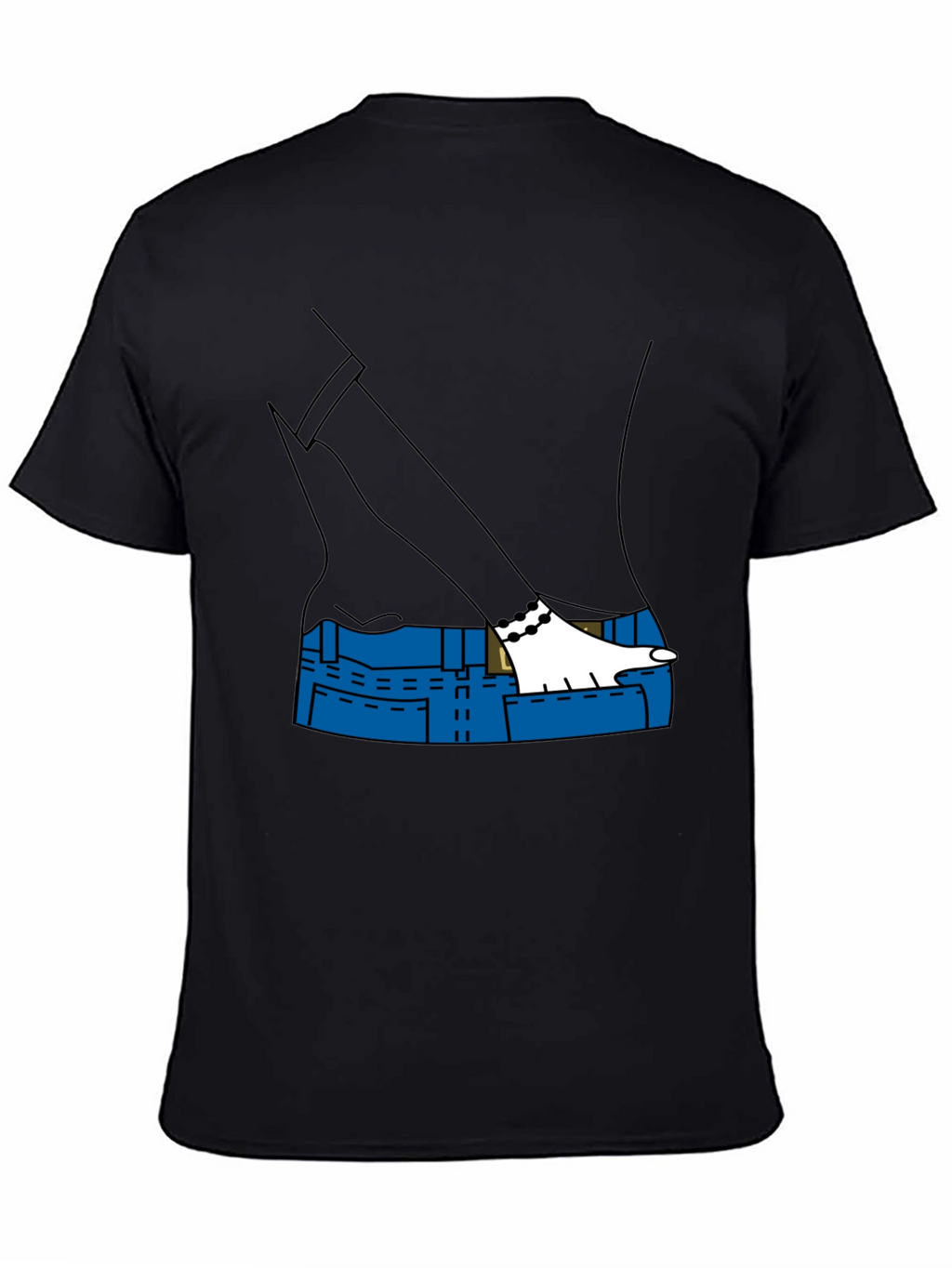 Cartoon Denim Pocket T-Shirt - Black