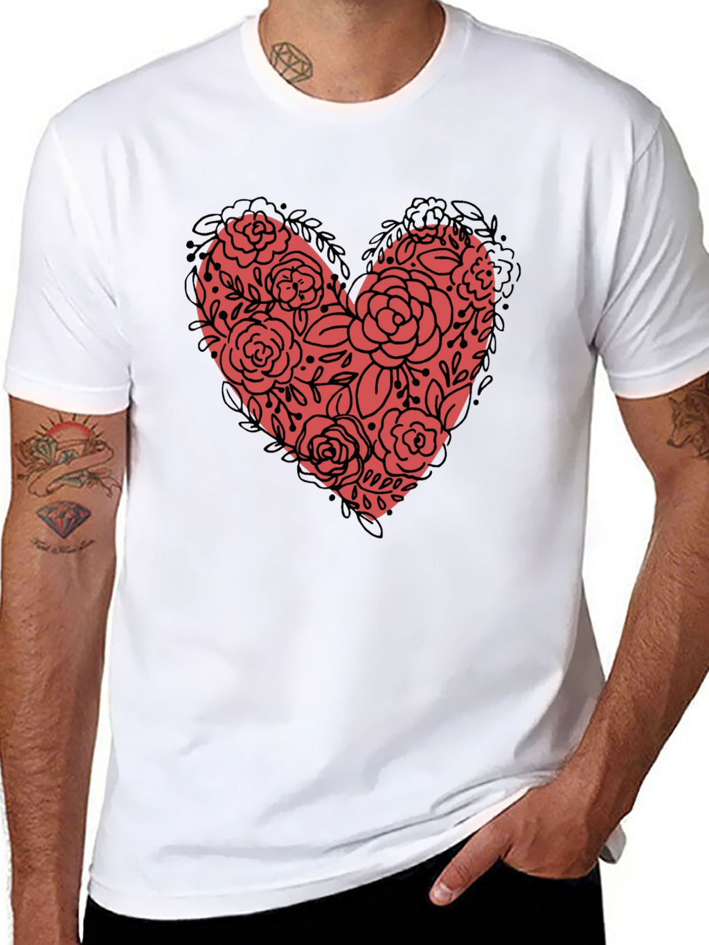 Floral Heart Graphic Tee - Black Unisex