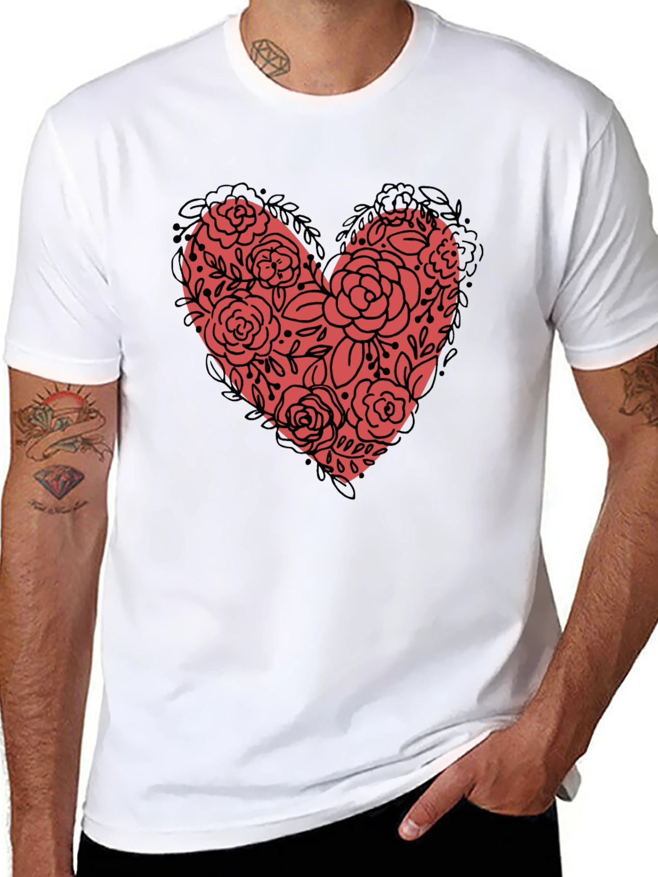 Floral Heart Graphic Tee - Black Unisex