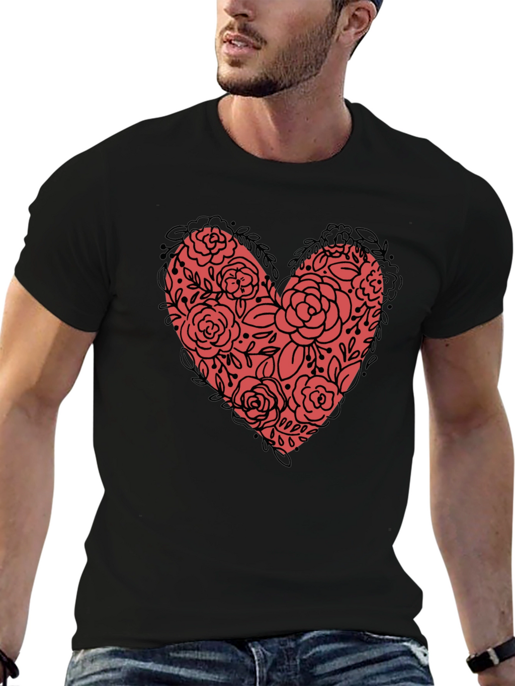 Floral Heart Graphic Tee - Black Unisex
