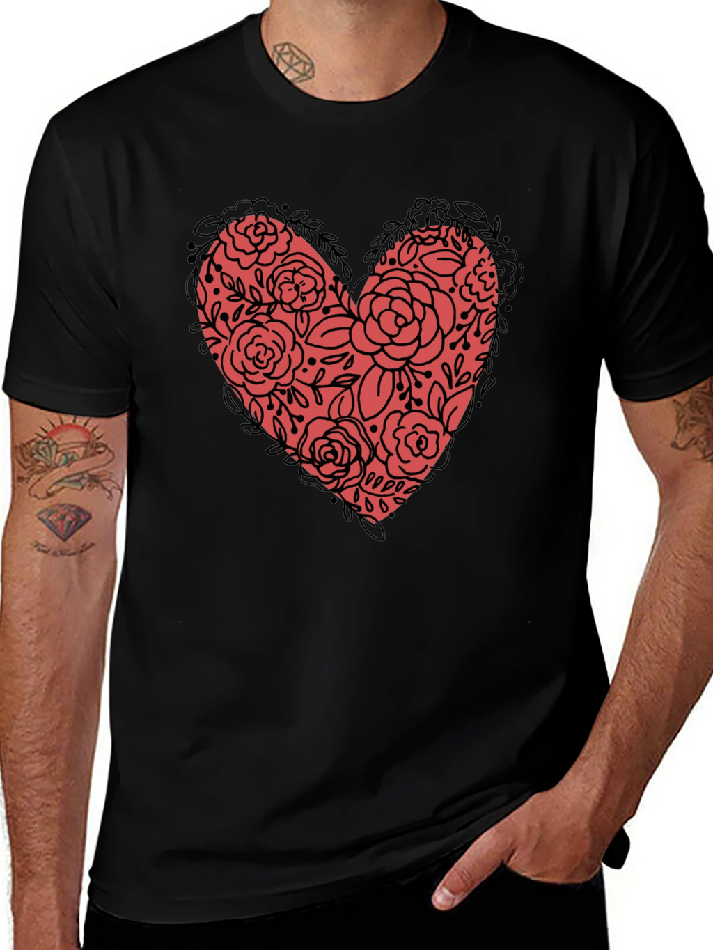 Floral Heart Graphic Tee - Black Unisex