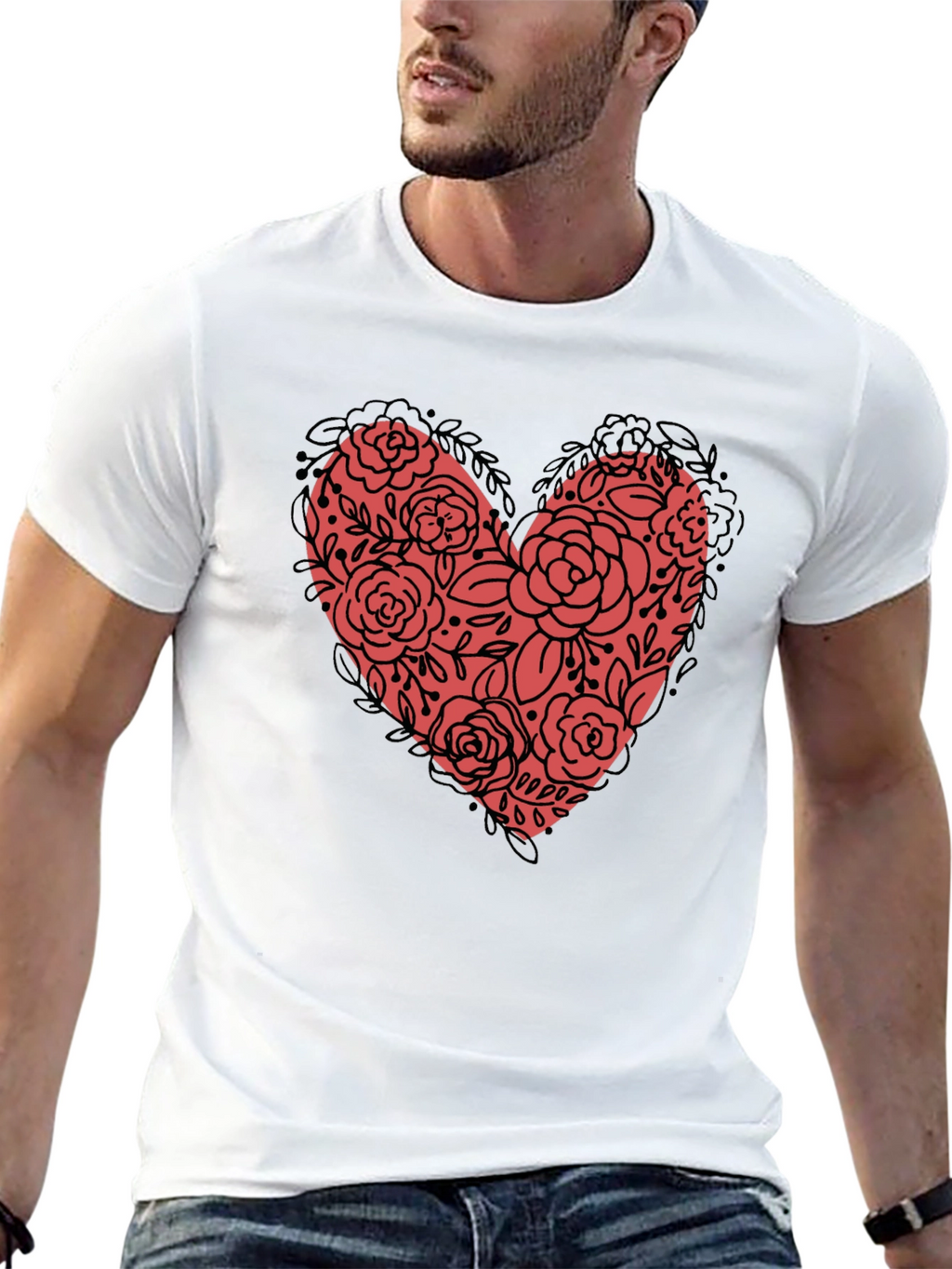 Floral Heart Graphic Tee - Black Unisex