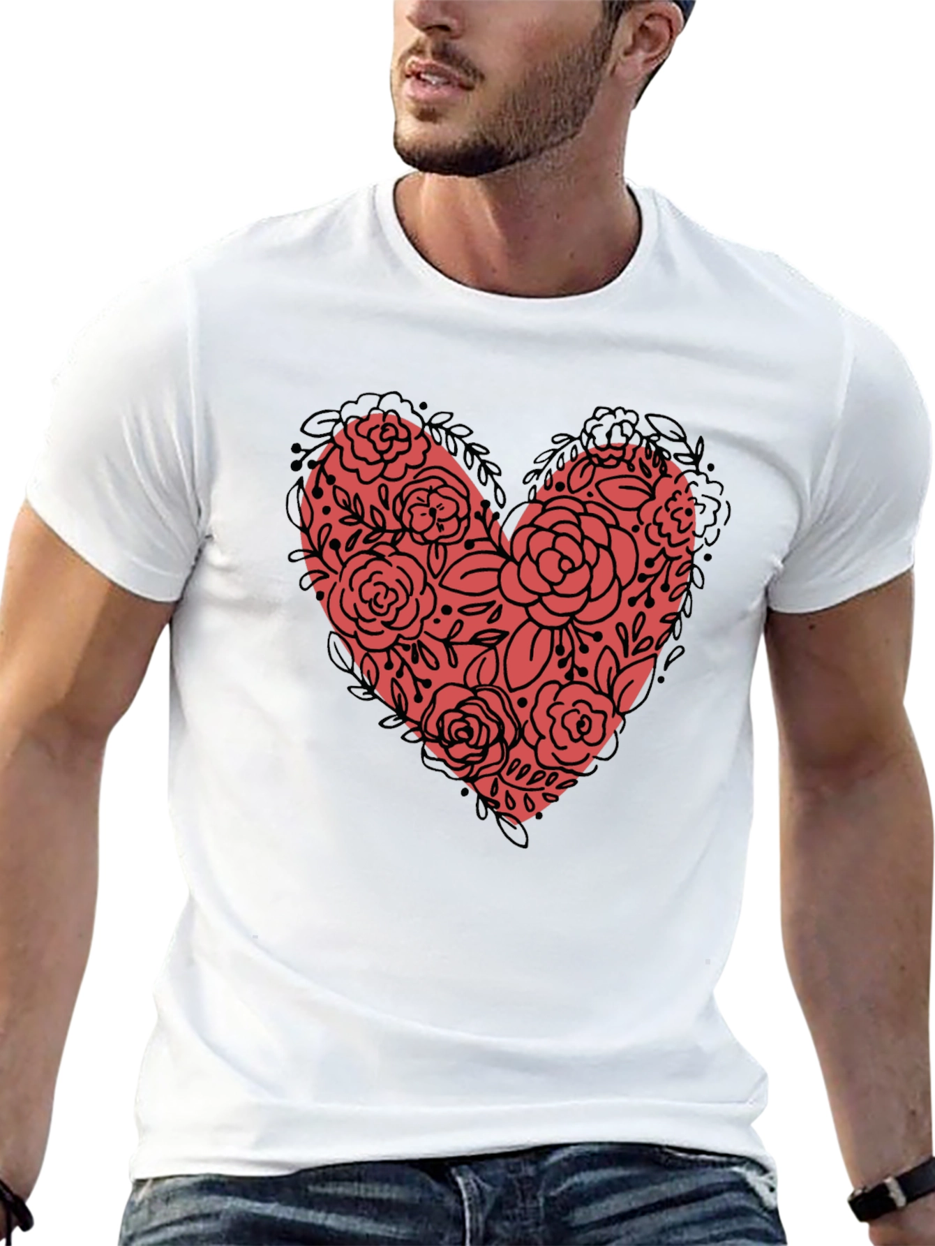 Floral Heart Graphic Tee - Black Unisex