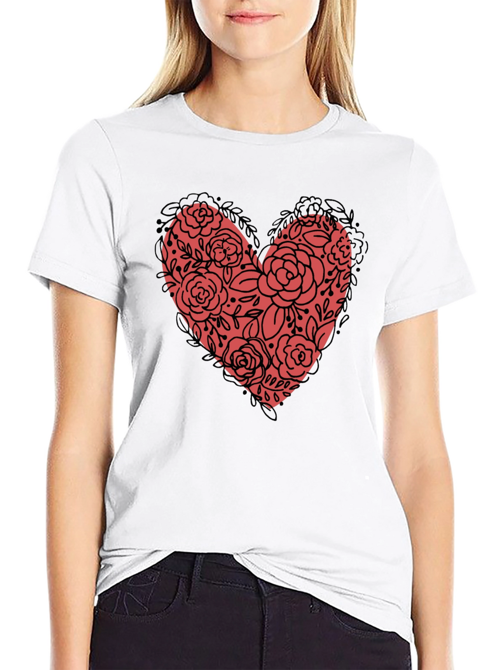 Floral Heart Graphic Tee - Black Unisex