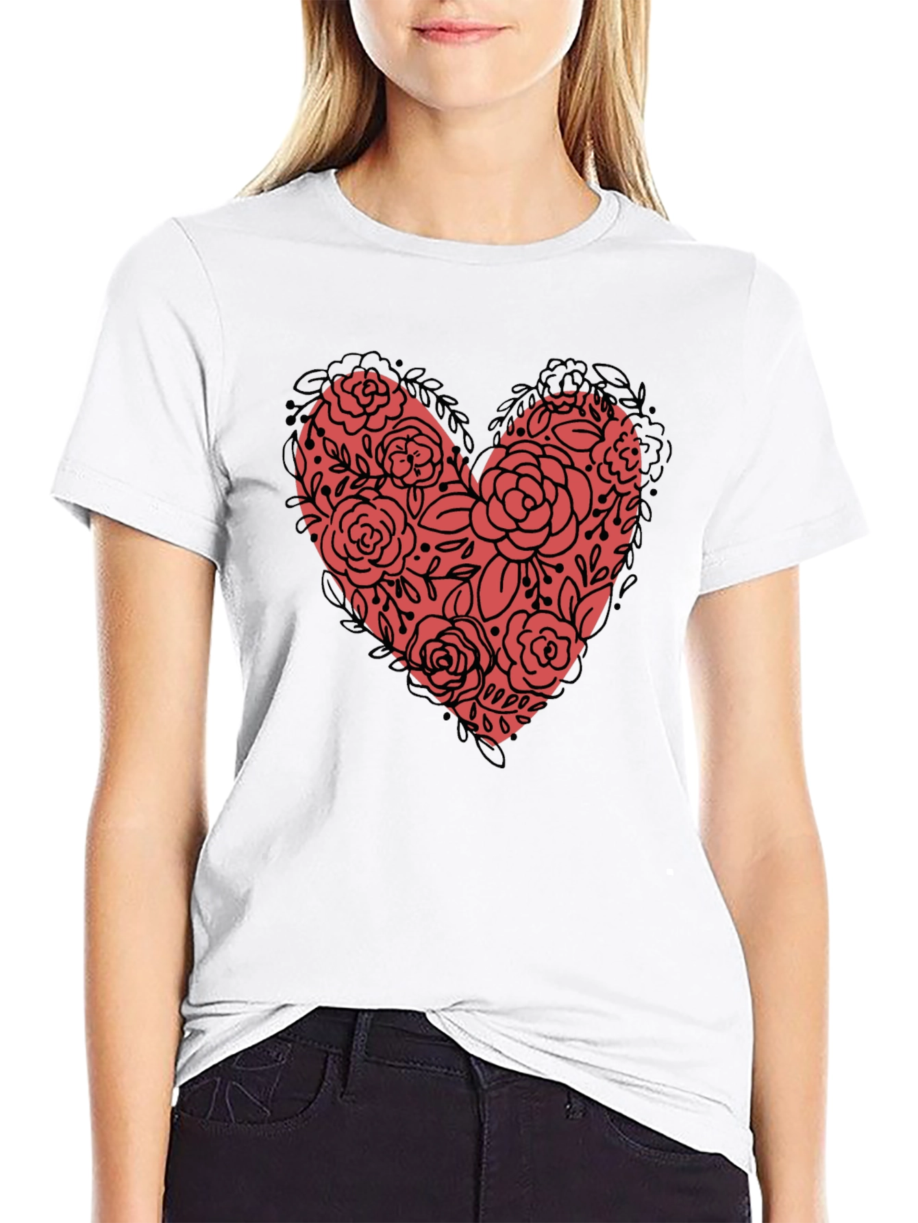 Floral Heart Graphic Tee - Black Unisex