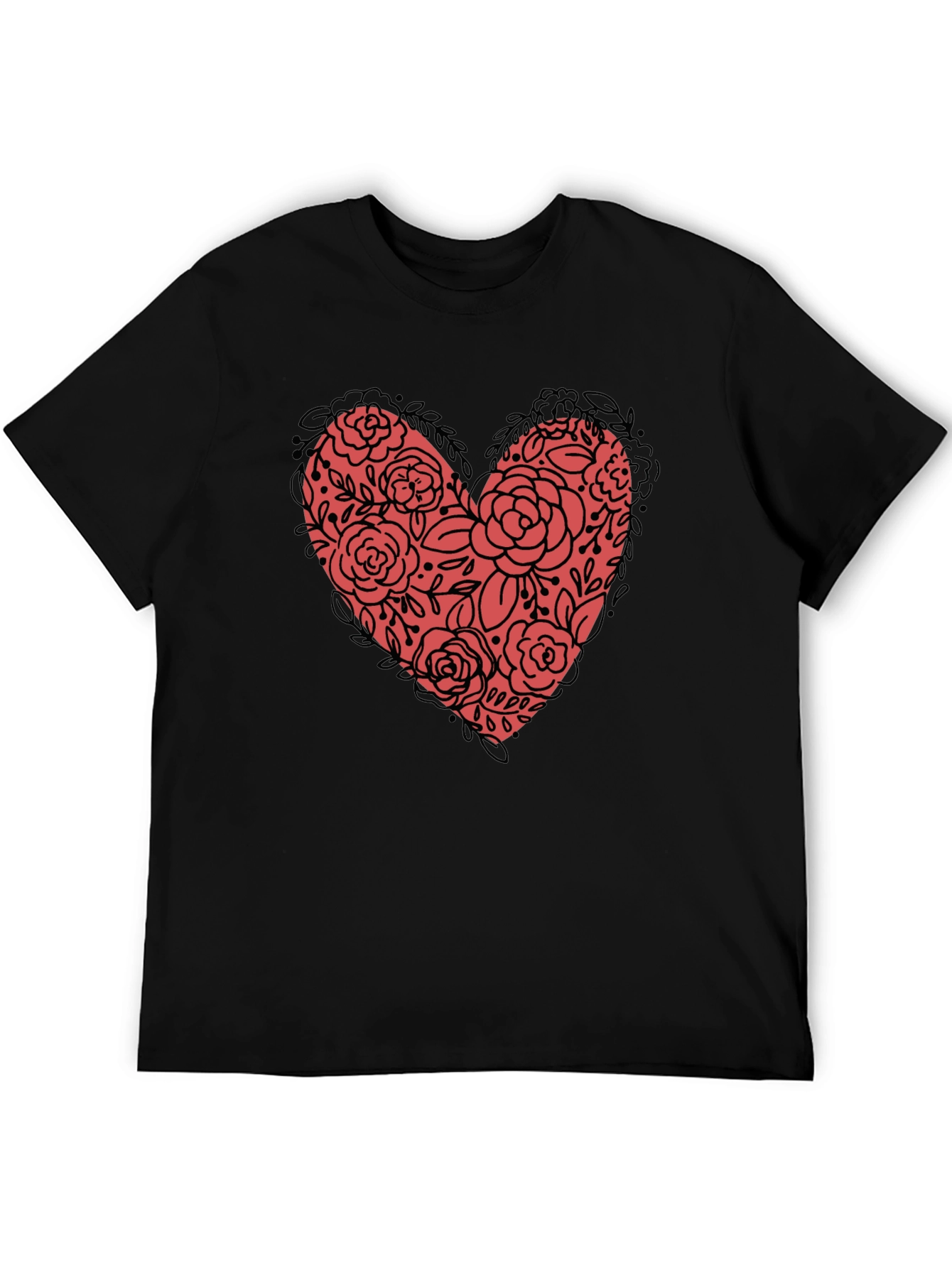 Floral Heart Graphic Tee - Black Unisex