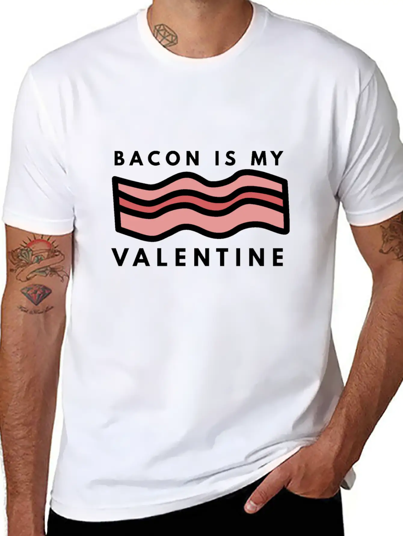 Bacon Is My Valentine Basic Graphic T-Shirt – Daily Comfort In Soft Cotton