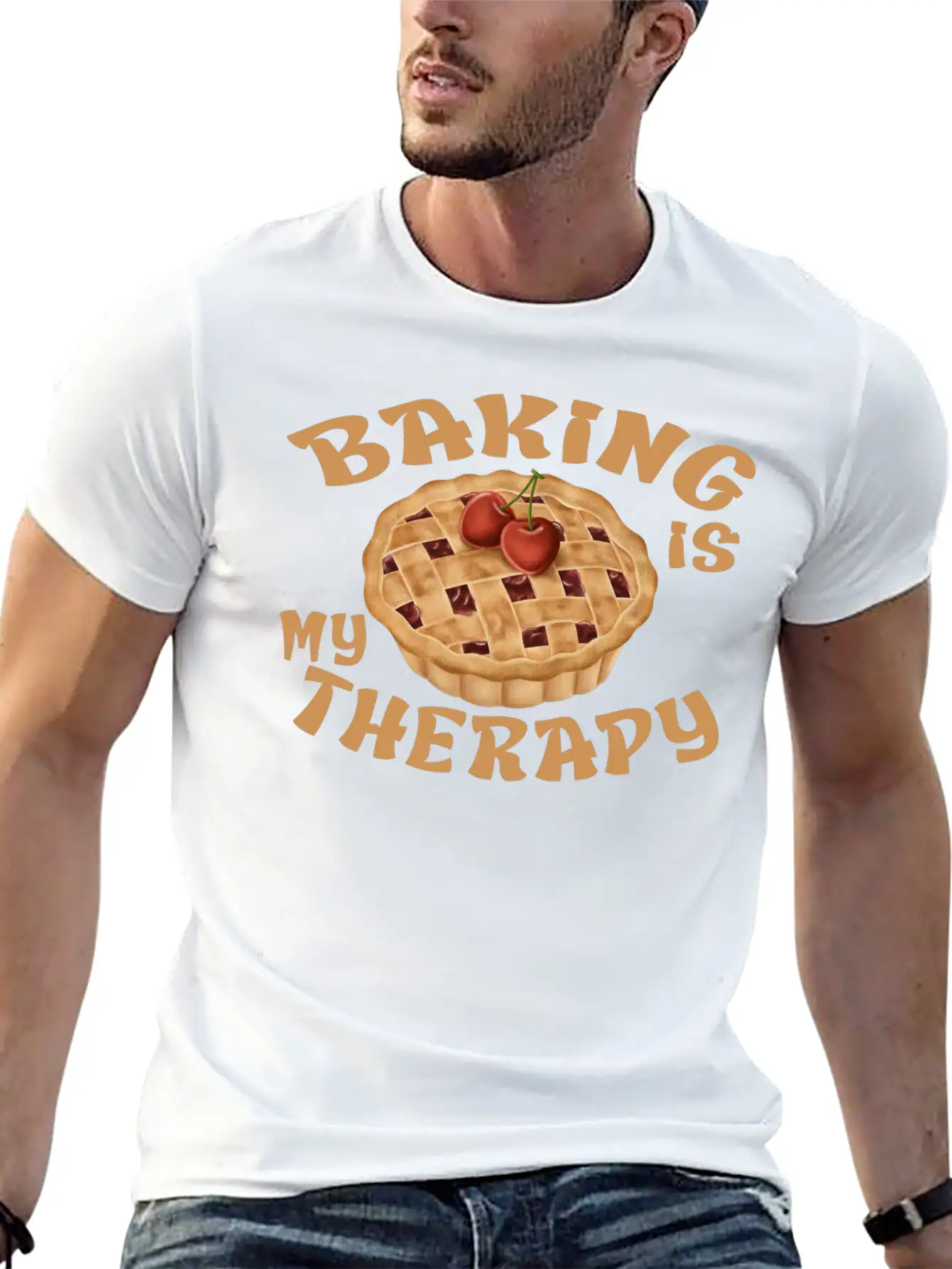 Baking Is My Therapy Breathable Graphic T-Shirt – Perfect For Casual Days