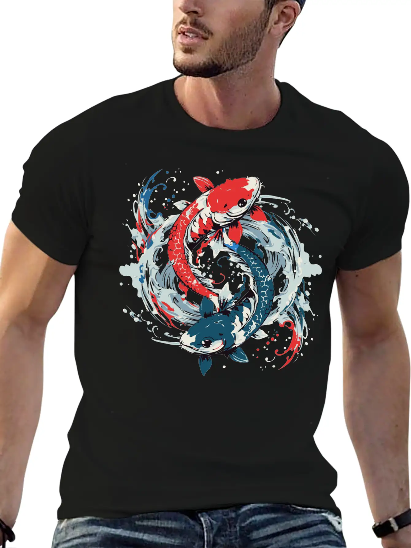 Balance Themed T Shirt Design Creator With Fish Essential Cotton Tee For Daily Outfits – Unisex Style