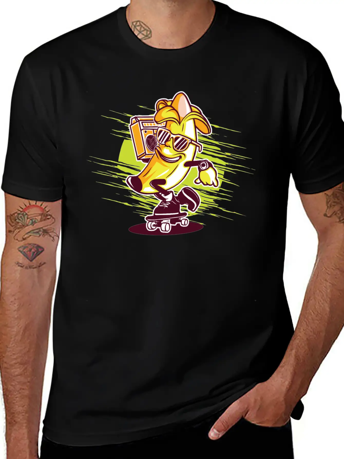 Banana Skateboard Music Classic Cotton Tee – Unisex Comfort For Any Season