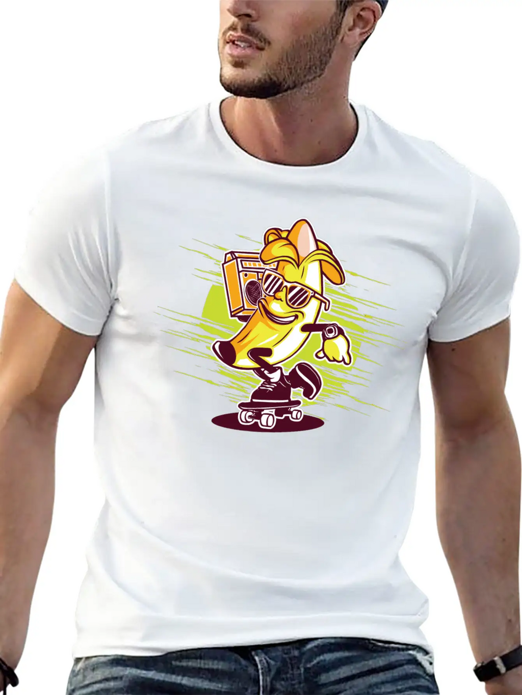 Banana Skateboard Music Classic Cotton Tee – Unisex Comfort For Any Season