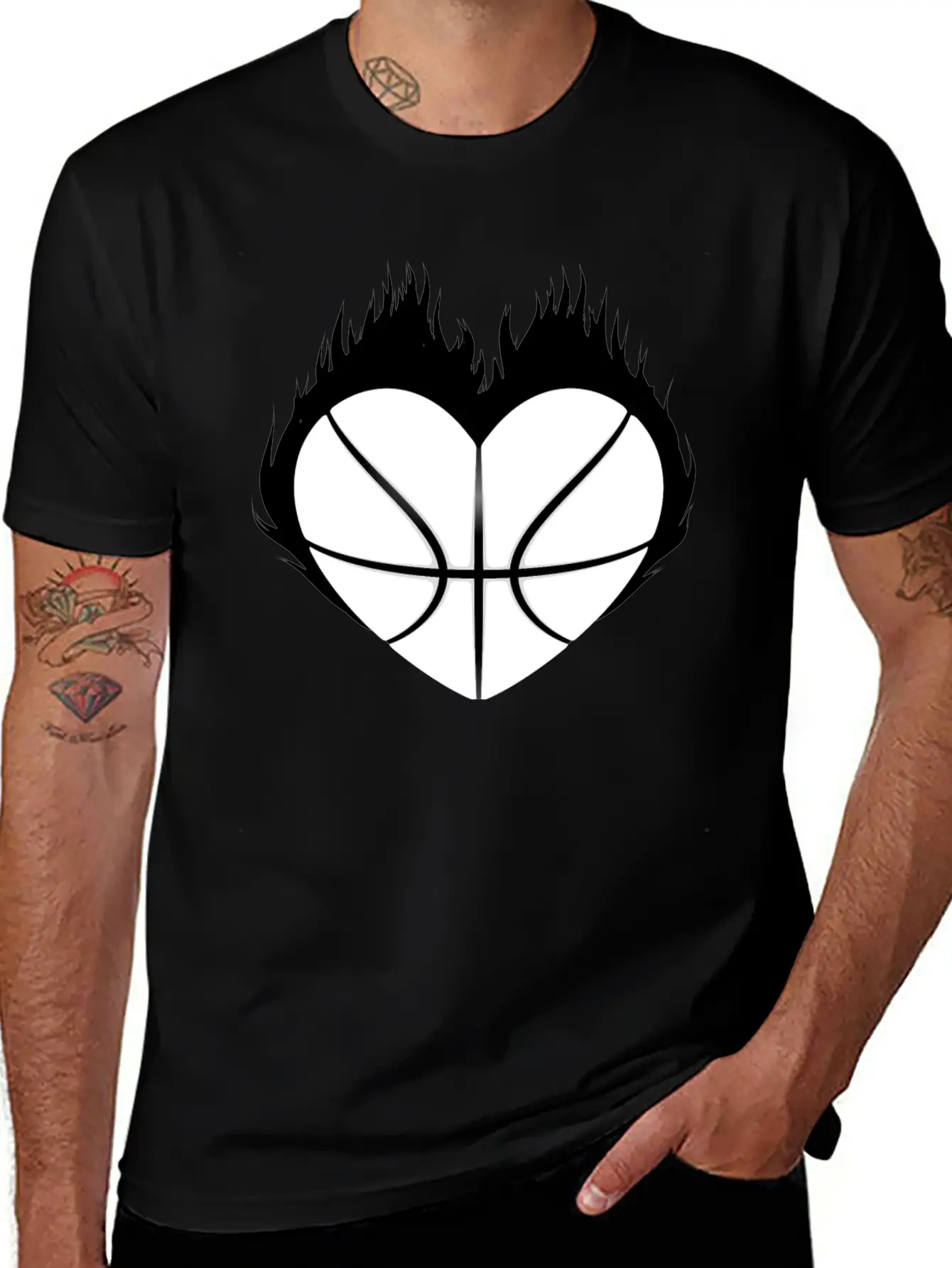 Basketball Heart Flame Gift Idea Breathable Soft Cotton T-Shirt – Timeless Casual Look